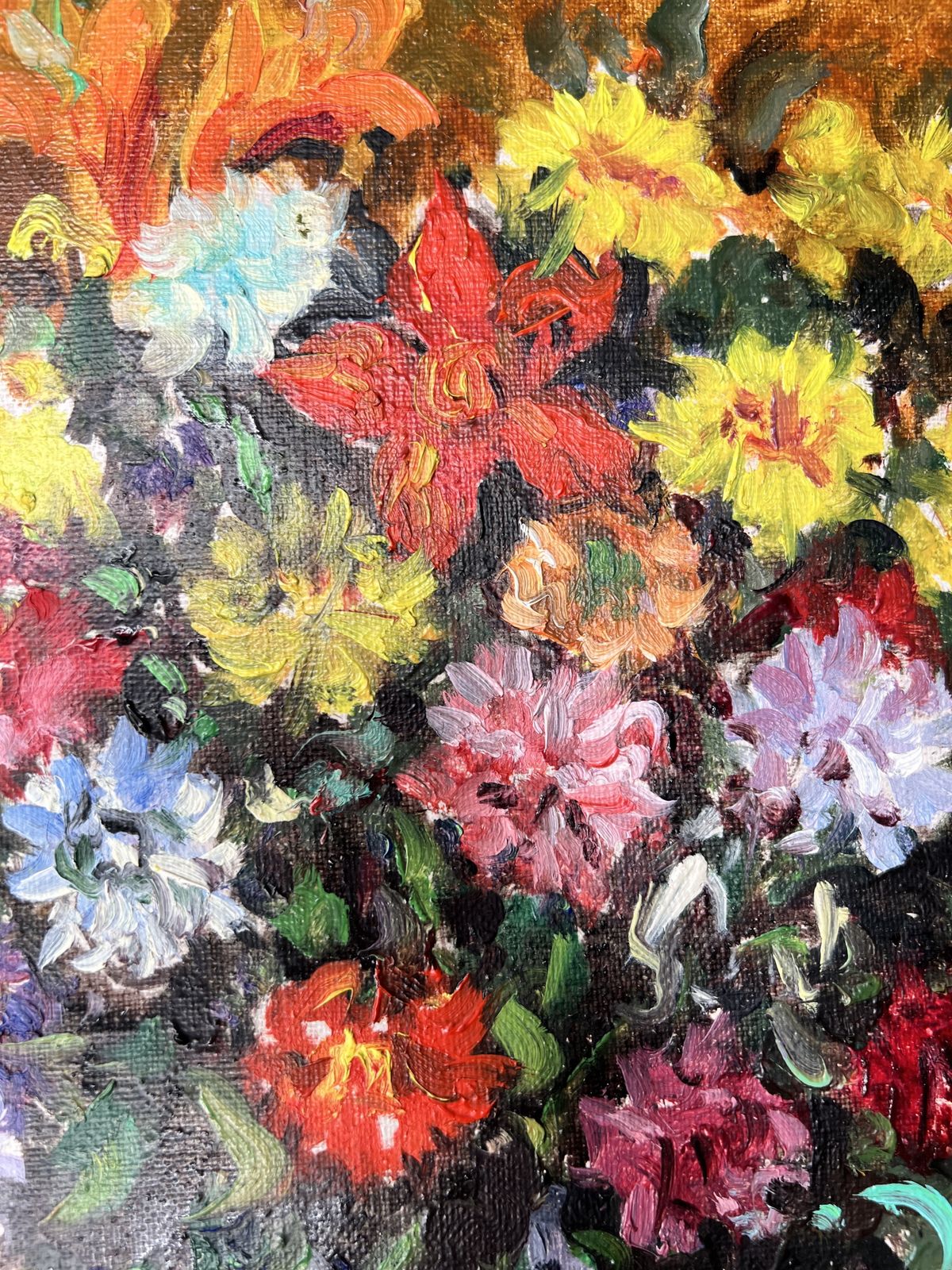 Flowers In Orange, Swedish Oil On Canvas Still Life Painting photo vinterior