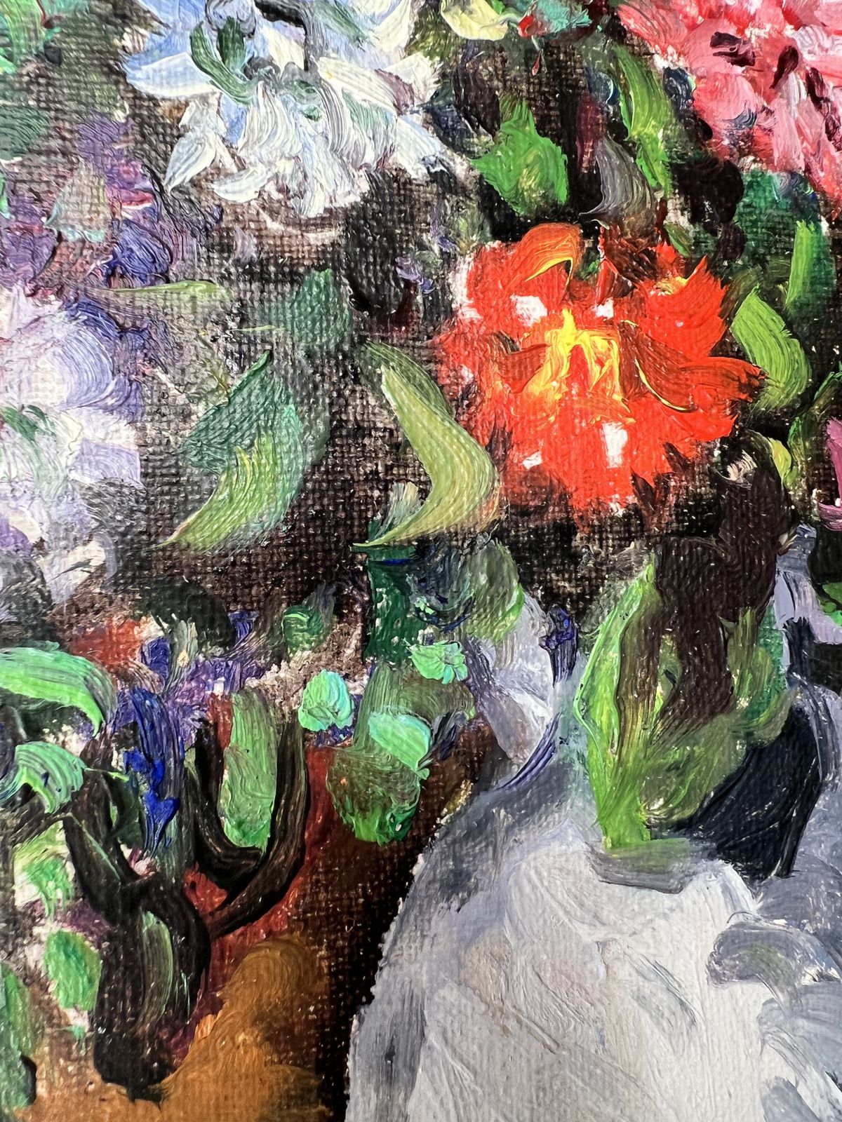Flowers In Orange, Swedish Oil On Canvas Still Life Painting photo vintage