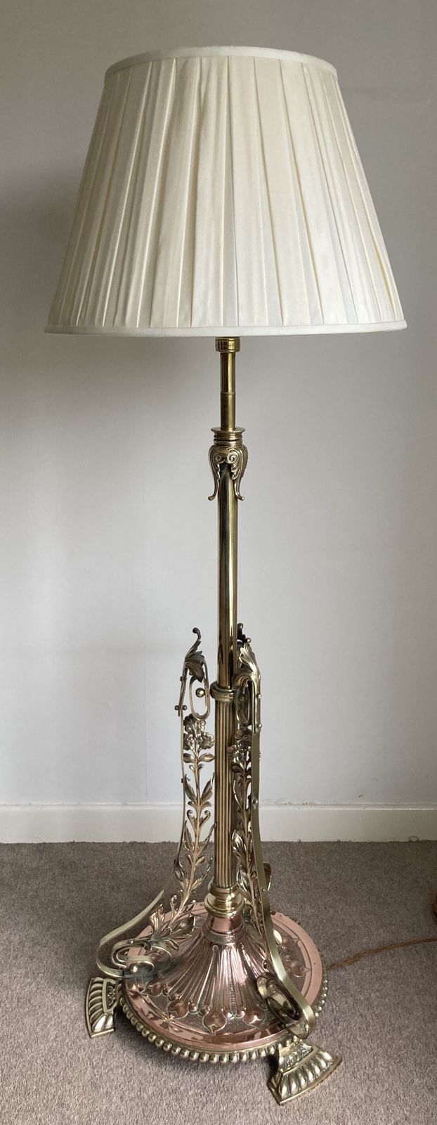 19th Century Brass And Copper Standard Lamp In The Manner Of Benson