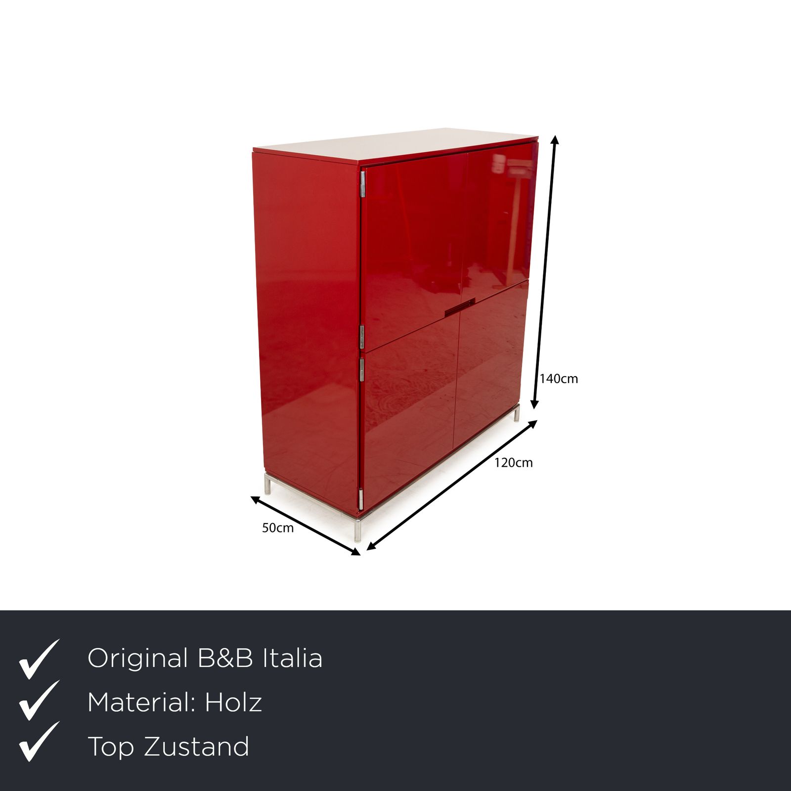 B&B Italia Wooden Sideboard Red High Gloss  Metal Feet photo furniture