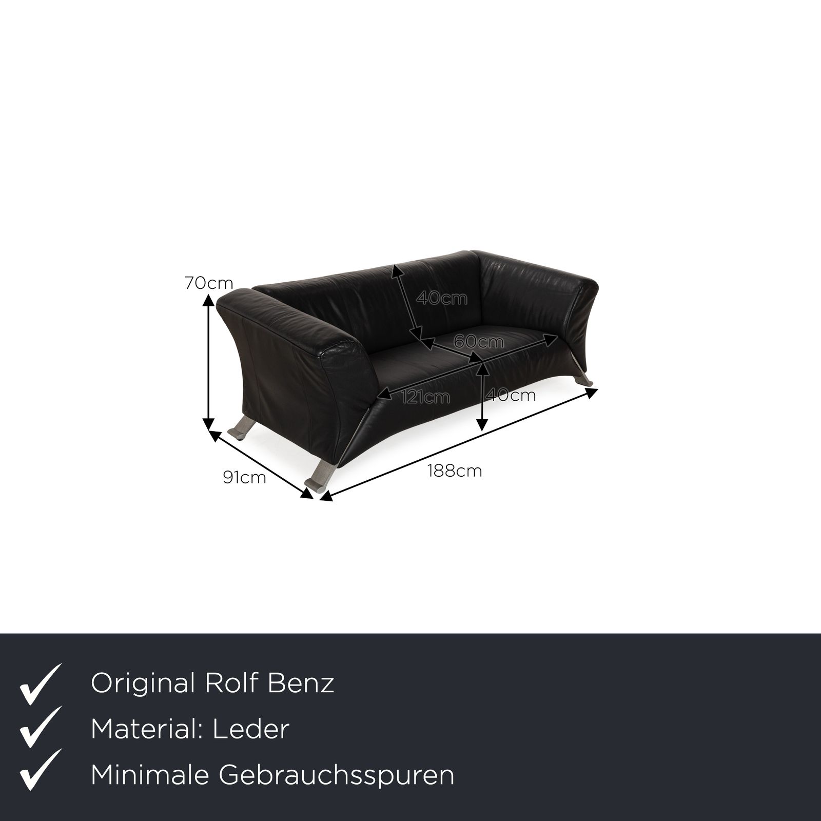 Rolf Benz 322 Leather Two Seater Gray Anthracite Sofa photo furniture