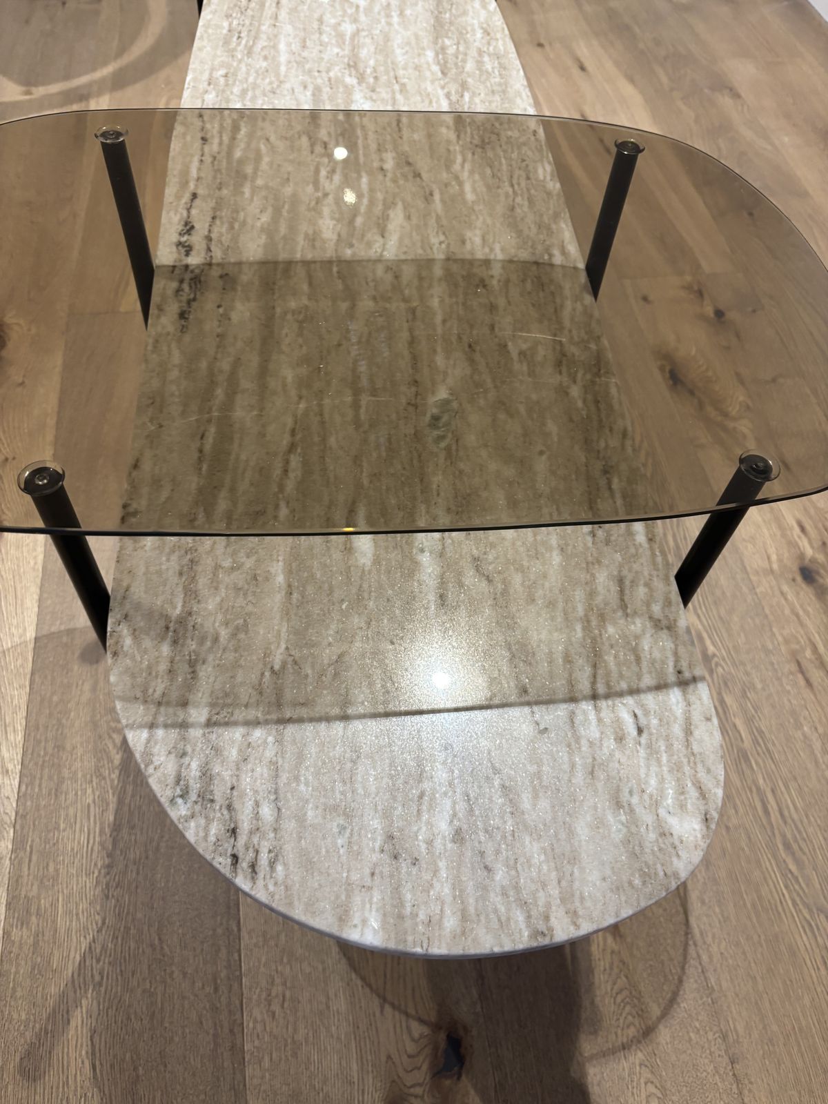 Made   Tiziana Nesting Coffee Table, Caramel Marble And Amber Glass photo Furniture