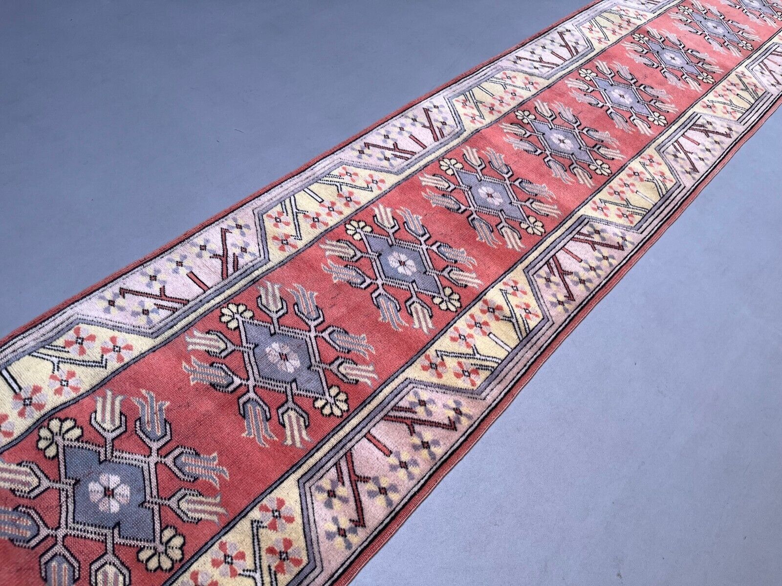 photo for sale Vintage Turkish Runner 475x81 Cm Milas Rug, Terracotta Red, Green, Beige