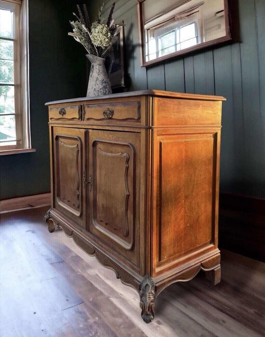 Antique French Carved Buffet Cupboard Sideboard   Price Includes Painting. photo vinterior