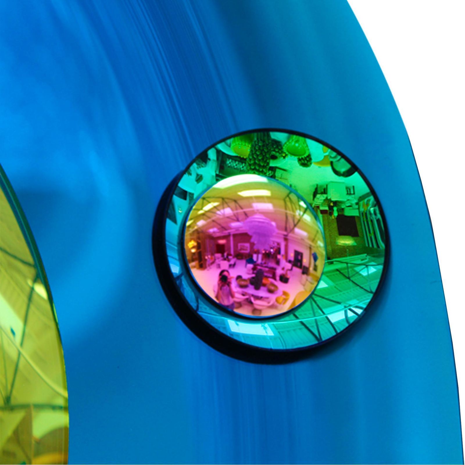 Modern Sculptural Concave French Mirror   Handmade Wall Art In Blue Glass photo 13320.0