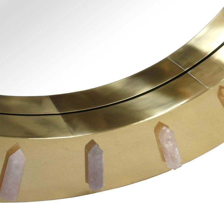 Midcentury Style Made Of Brass And Pink Quartz Circular Italian Mirror photo furniture