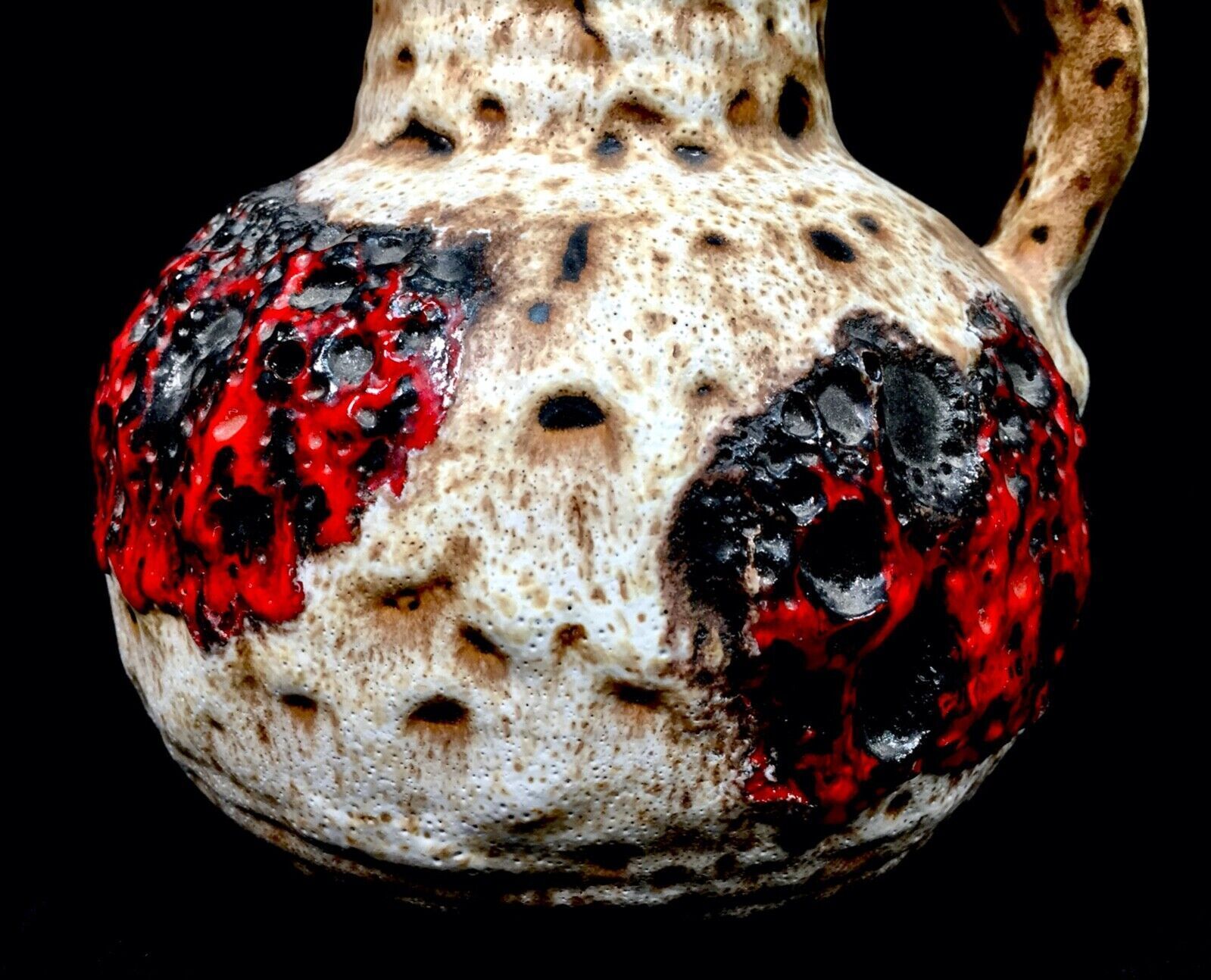 Vintage West German Pottery Bay Fat Lava Vase / Jug Red & White 1970s photo for sale