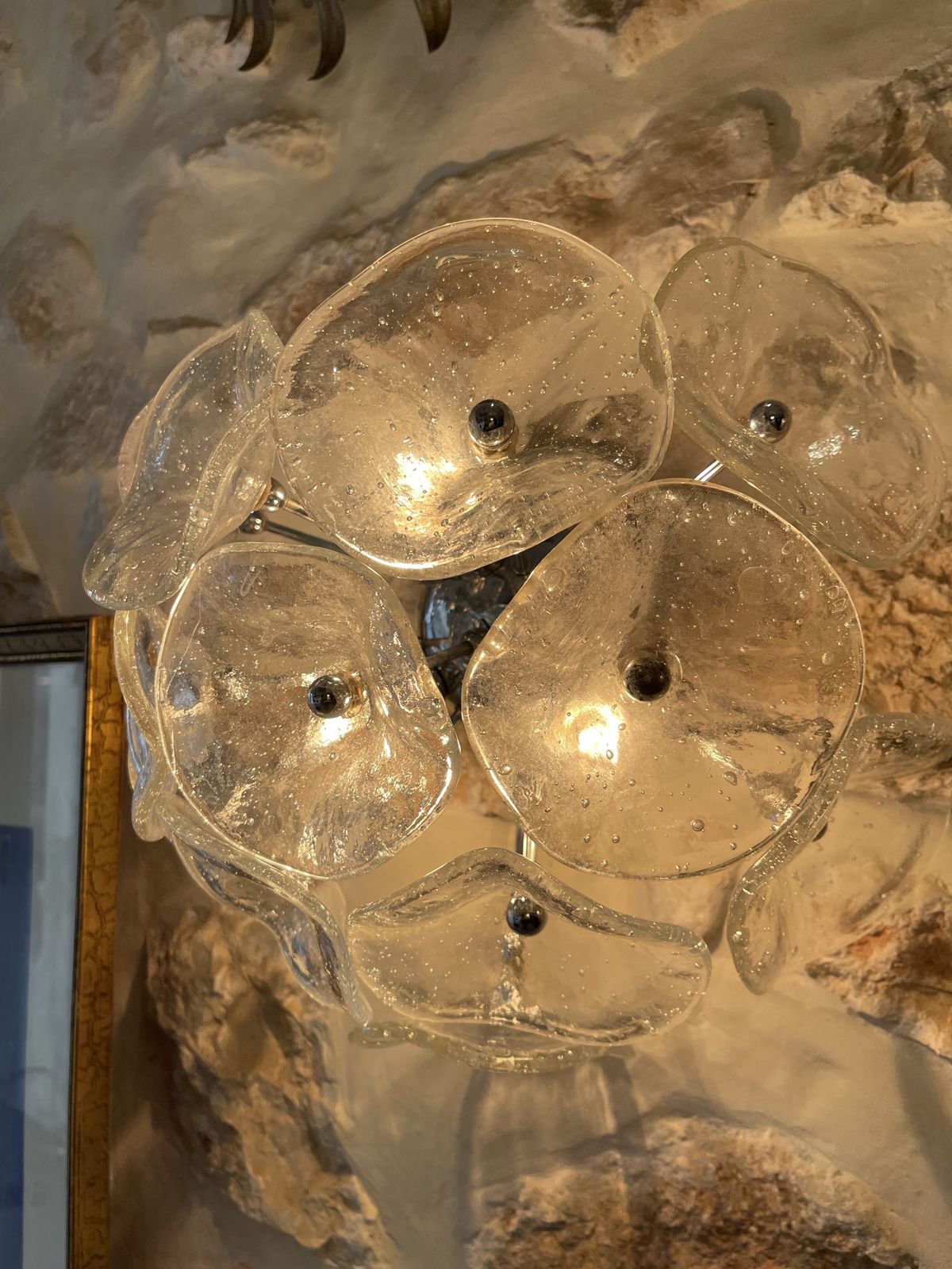 Floral Murano Wall Lighting With Chrome Structure, Italie 1980 photo Lighting