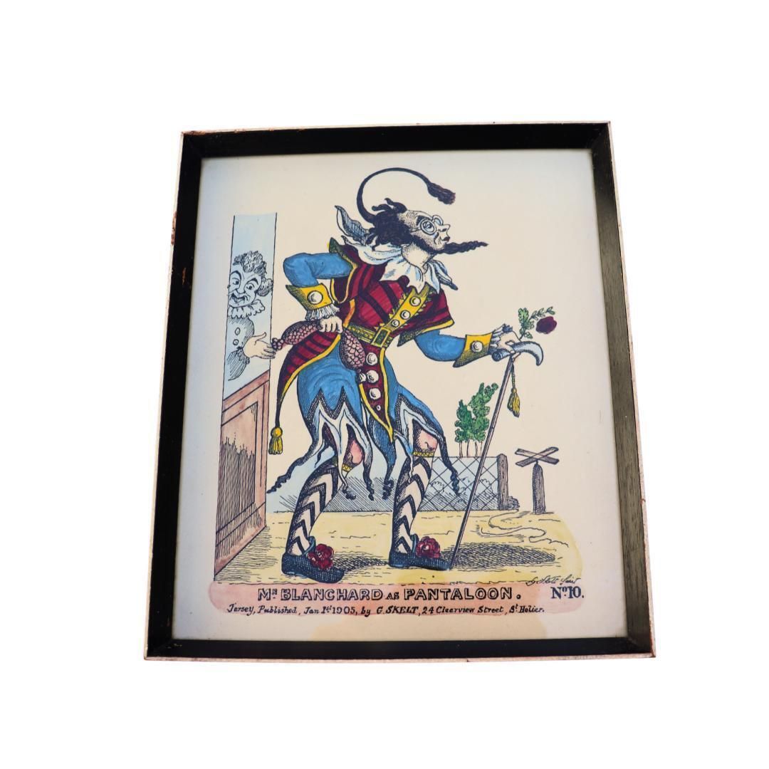 Antique Framed Hand Coloured Engraving Of Mr Blanchard As Pantaloon By G Skelt N 10 Commedia Del'arte Theatrical Wall Decor 1905 Drawn, Published 1950