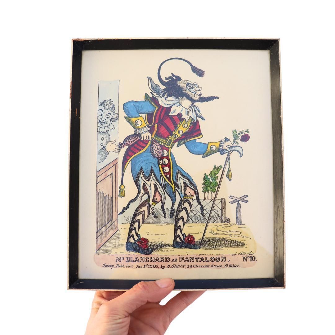 Antique Framed Hand Coloured Engraving Of Mr Blanchard As Pantaloon By G Skelt N 10 Commedia Del'arte Theatrical Wall Decor 1905 Drawn, Published 1950 photo for sale