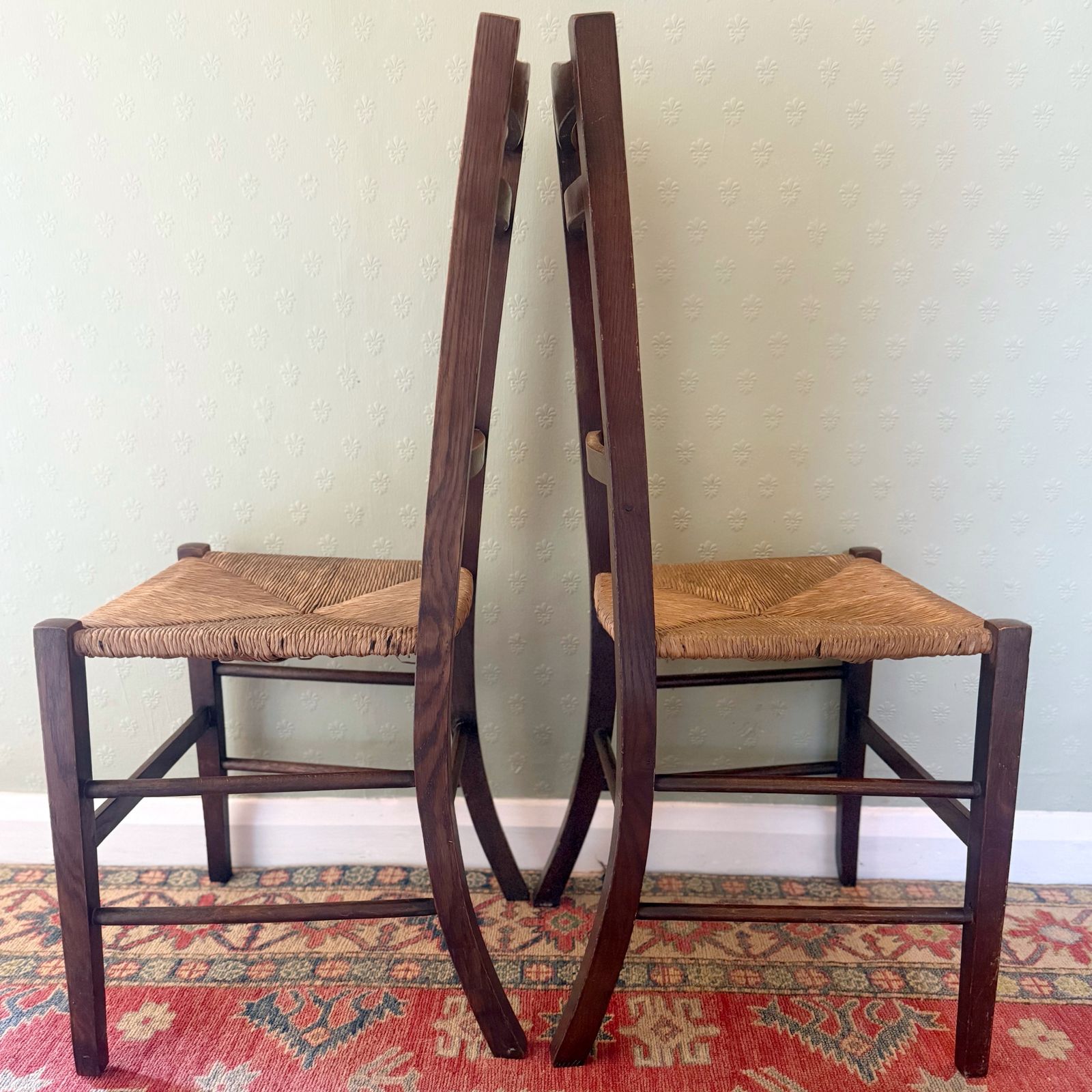 Pair Of Antique French Oak And Rush Occasional Chairs C1890