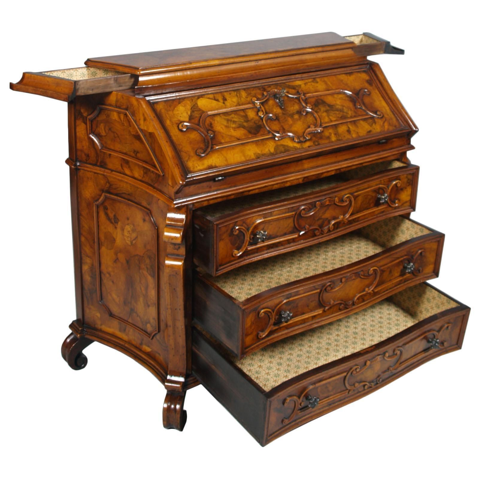 photo for sale Secretaire Style 700 Lombardo By "Bottega Milanese Dei Valentini", Walnut & Burl
