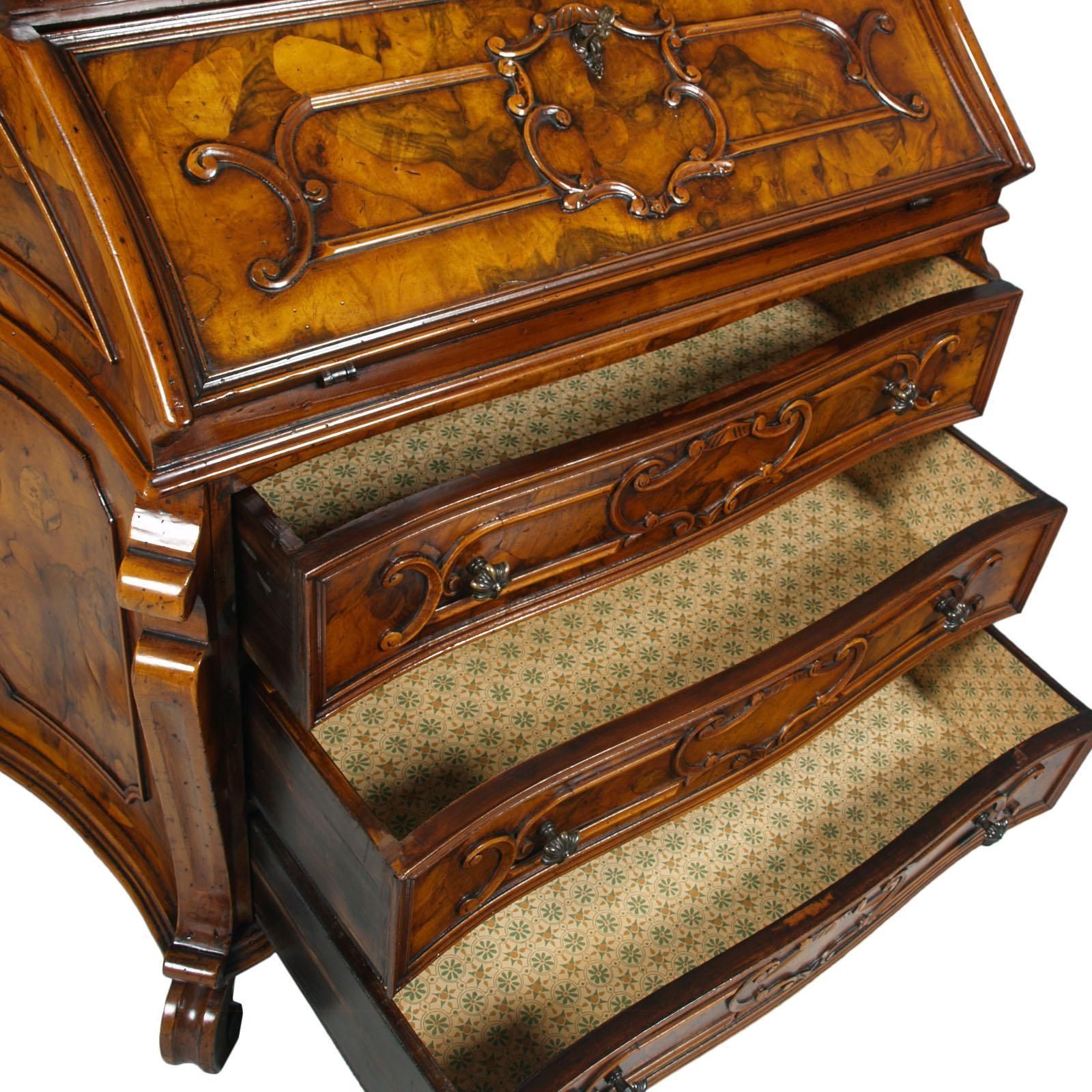 Furniture Secretaire Style 700 Lombardo By "Bottega Milanese Dei Valentini", Walnut & Burl photo