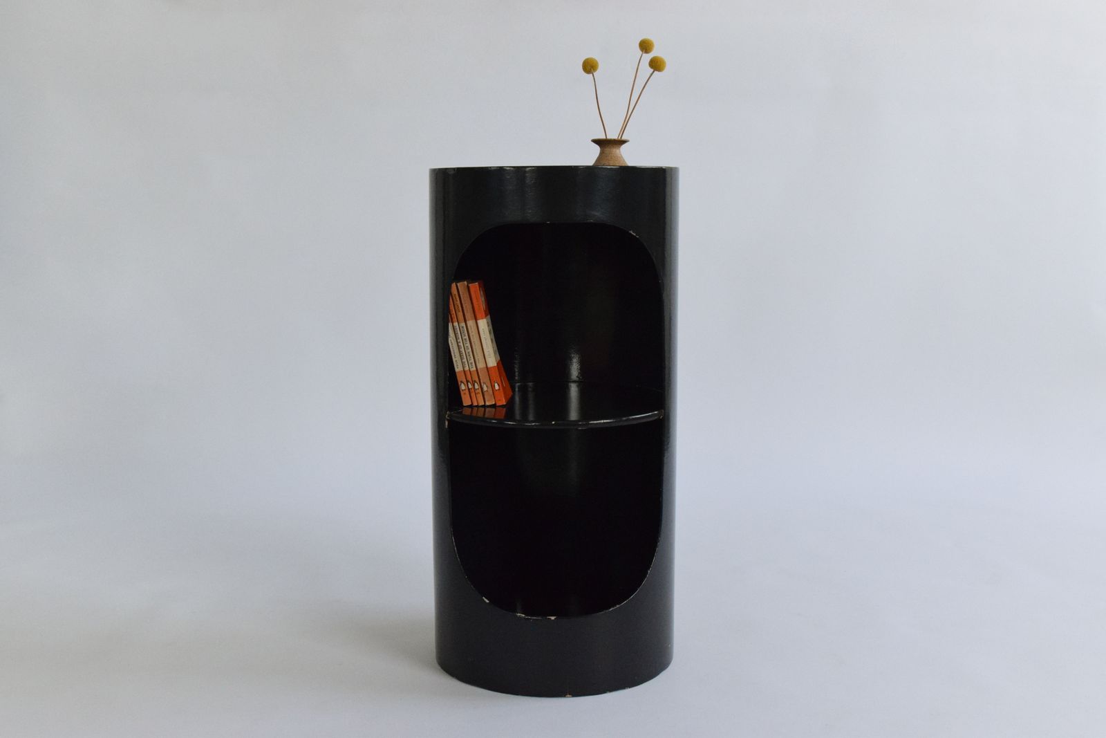 Vintage Black Tomotom Cardboard Side Table By Bernard Holdaway For Hull Traders Furniture photo vinterior