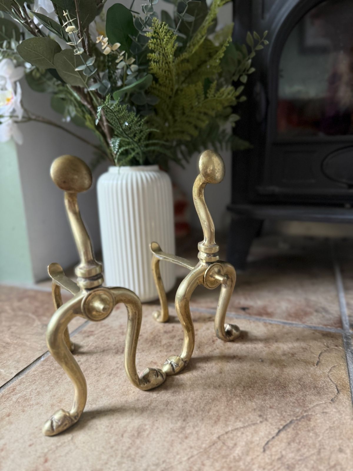 Pair Of Victorian French Brass Fire Dogs Or Andirons photo for sale