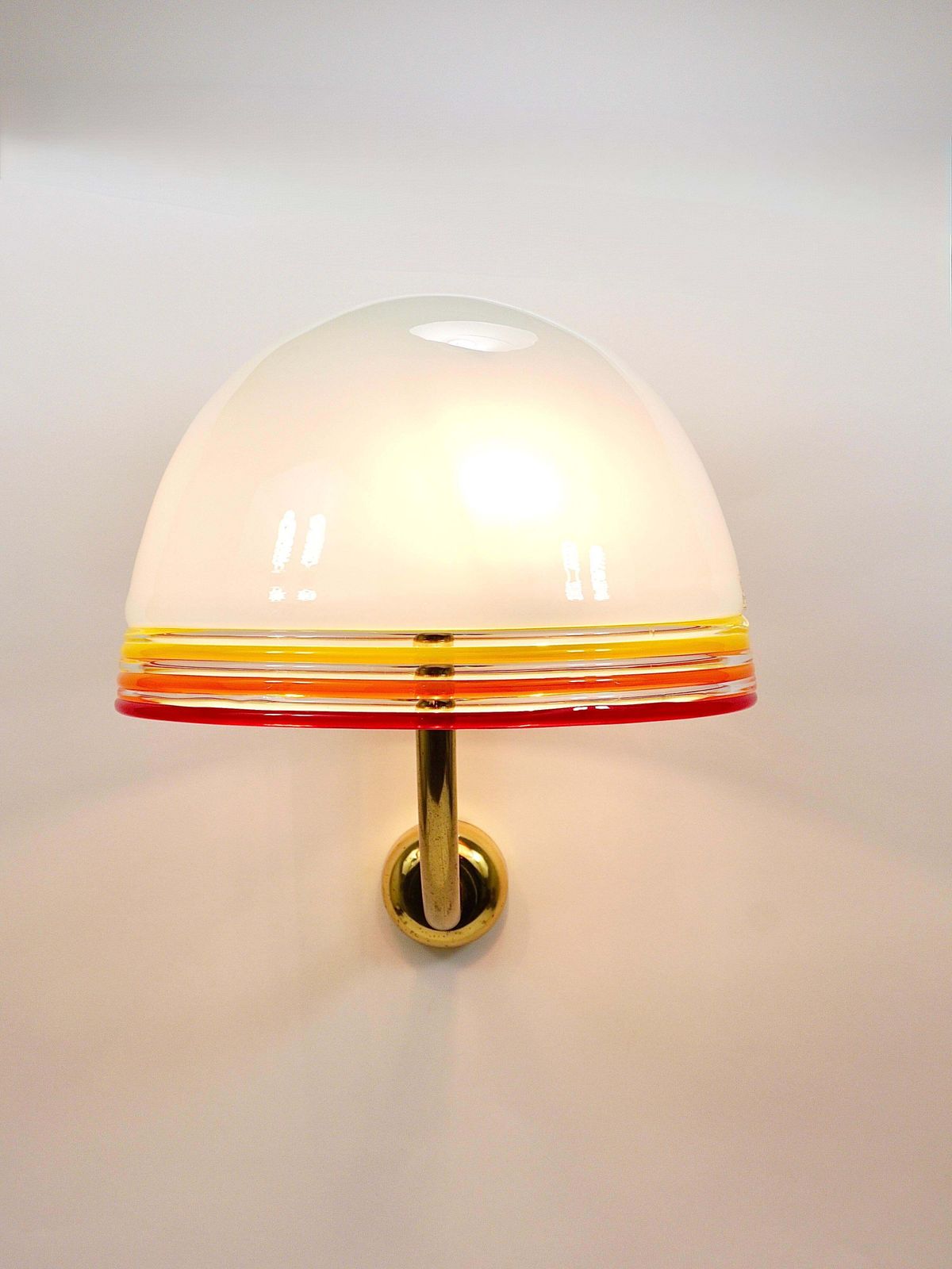 Roberto Pamio Febo Wall Lamps Sconces, Brass, Murano Glass, Leucos, Italy, 1970s photo vintage
