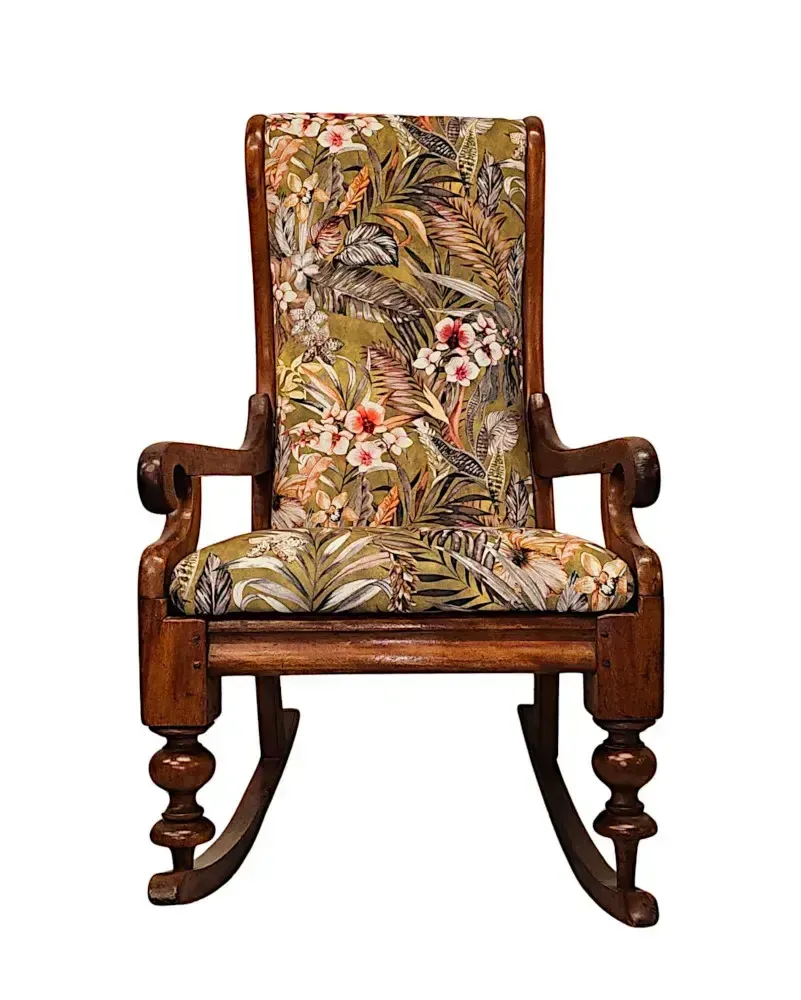 A Fabulous 19th Century Newly Upholstered Rocking Chair photo furniture
