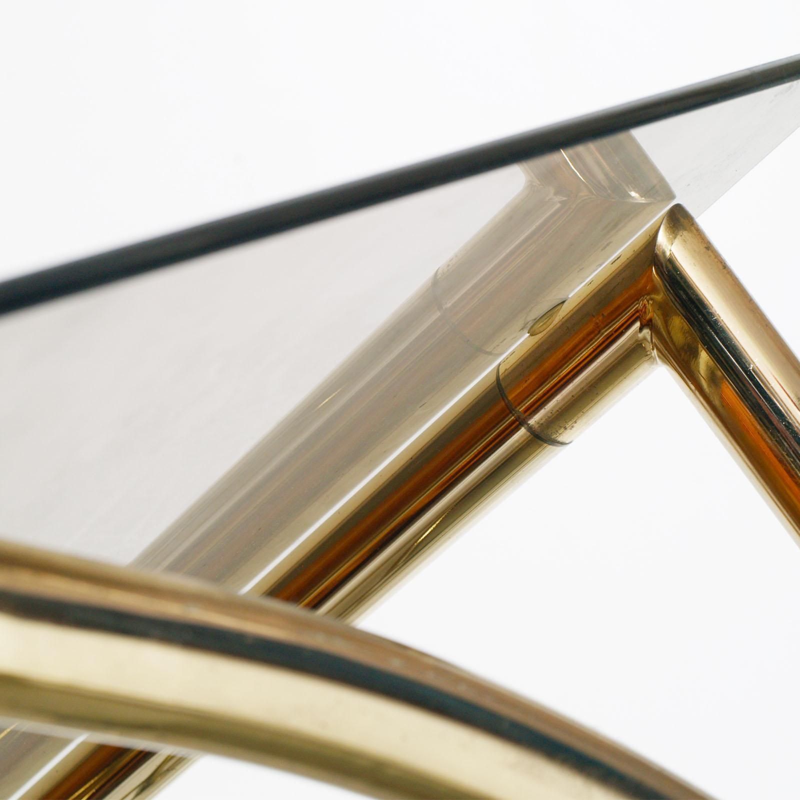 1970s Bar Cart, Occasional Table, Console, In Gilt Brass With 3 Cristal Shelves photo vintage
