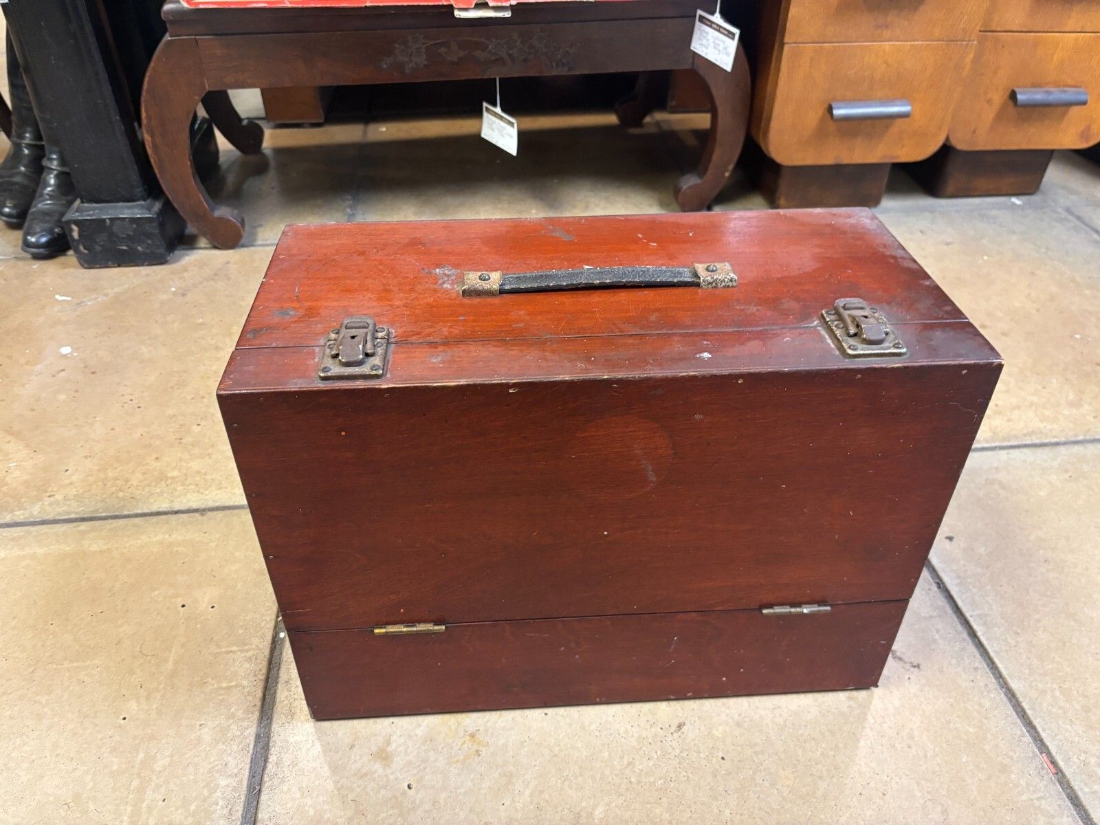photo vinterior Vintage Hand Made Wooden Engineers Tool Box/ Cabinet With Drawers