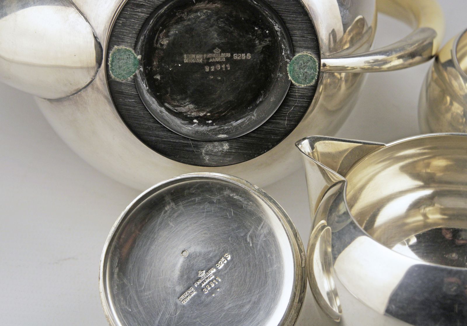 1930s Jugendstil Sterling Silver 3 Pieces Coffee And Tea Set: Kettle/Pot, Creamer And Sugar Bowl By Svend Weihrauch For Frantz Hingelberg, Denmark photo buy