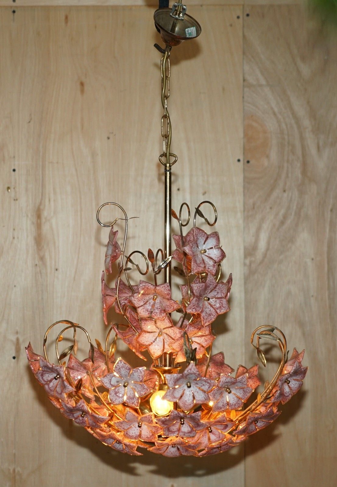 Stunning Large Italian Murano Rose Glass Mid Century Modern Floral Chandelier photo furniture
