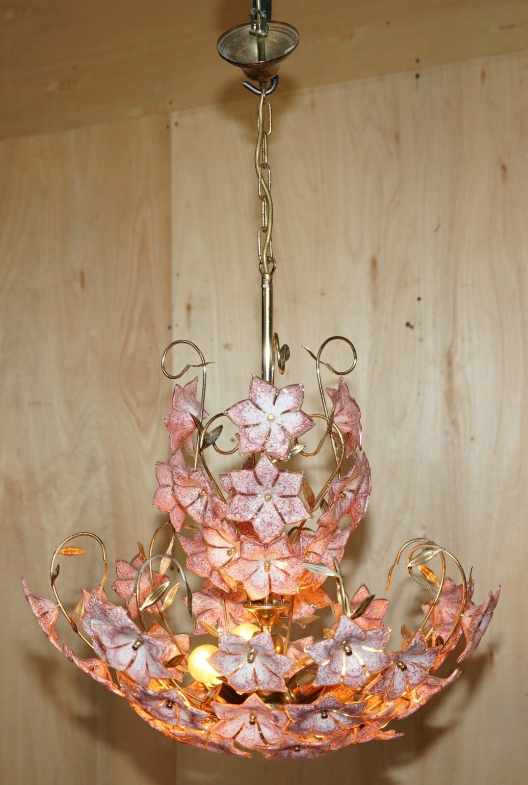 Stunning Large Italian Murano Rose Glass Mid Century Modern Floral Chandelier photo 2750.0