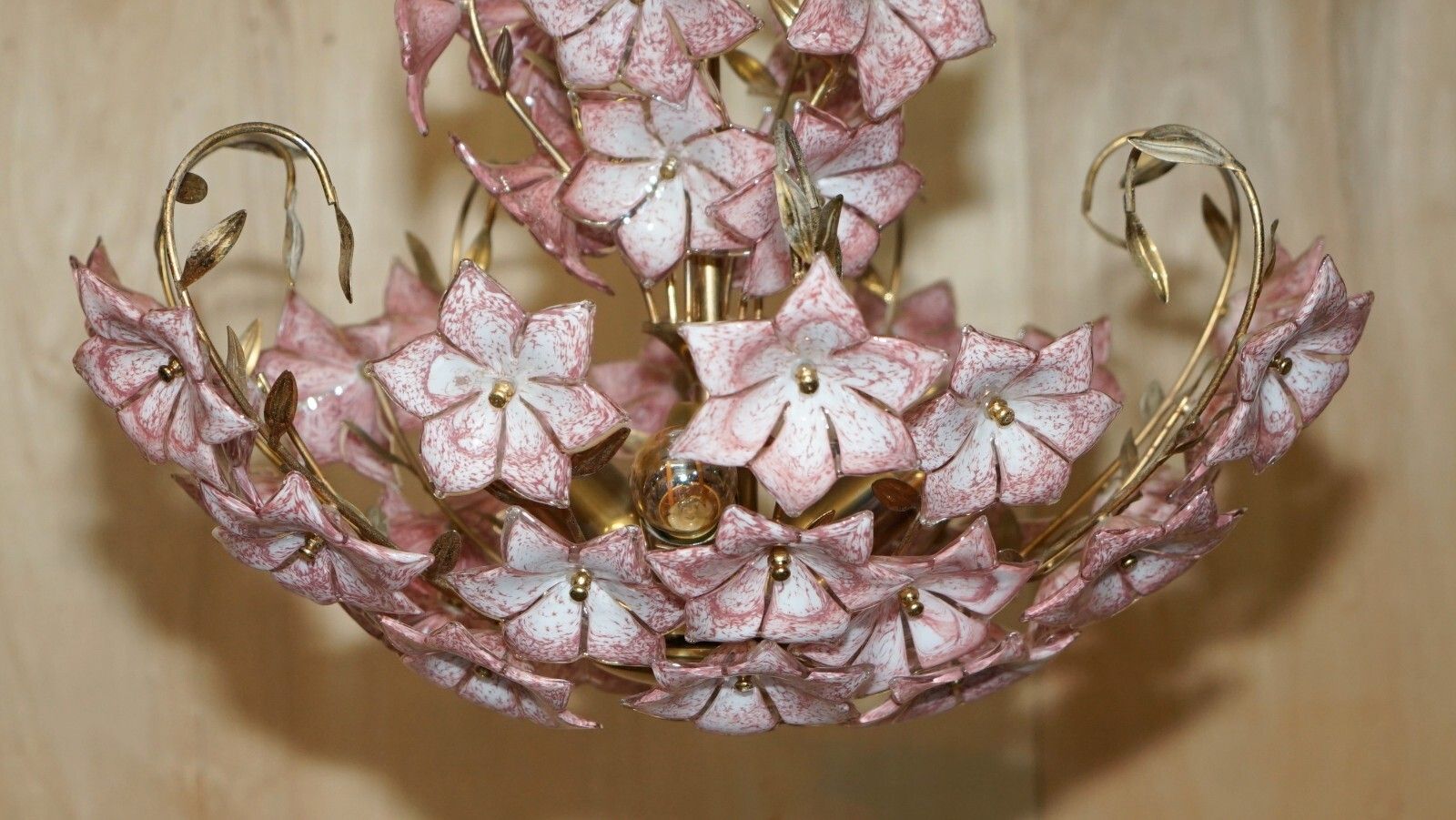 Lighting Stunning Large Italian Murano Rose Glass Mid Century Modern Floral Chandelier photo