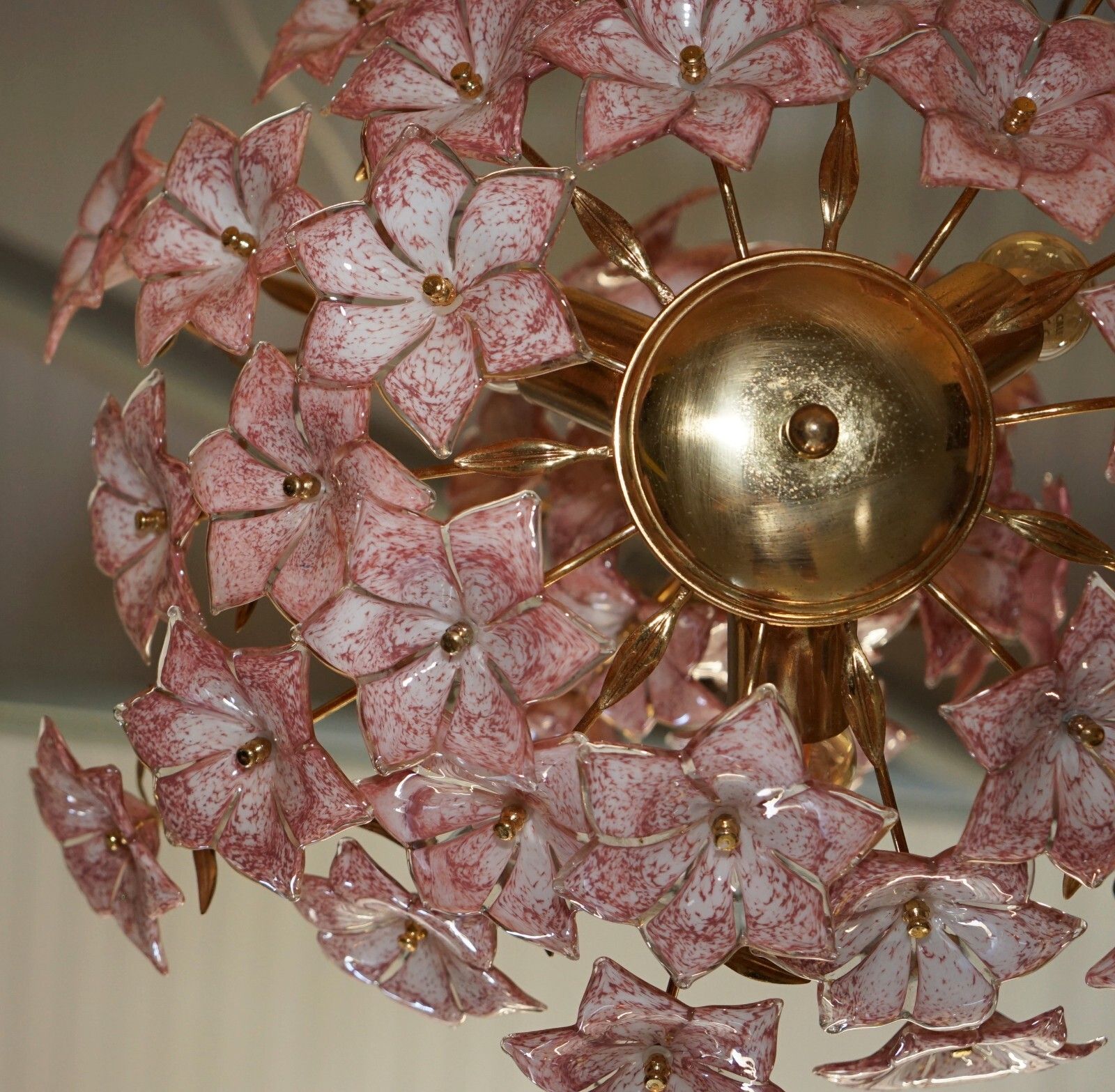 photo buy Stunning Large Italian Murano Rose Glass Mid Century Modern Floral Chandelier