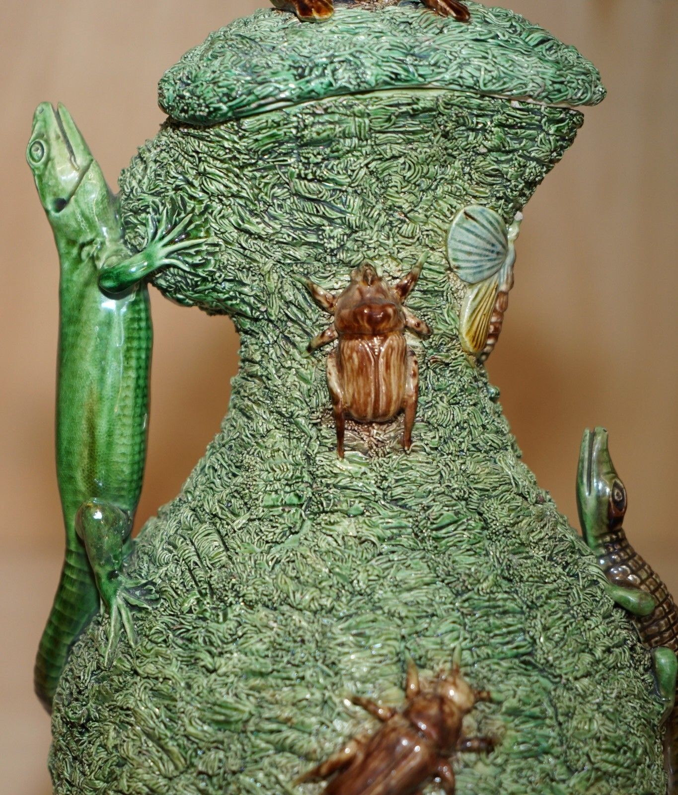 Stunning Portuguese Antique Victorian 1880 Mafra Palissy Ware Ewer Jug & Saucer photo buy