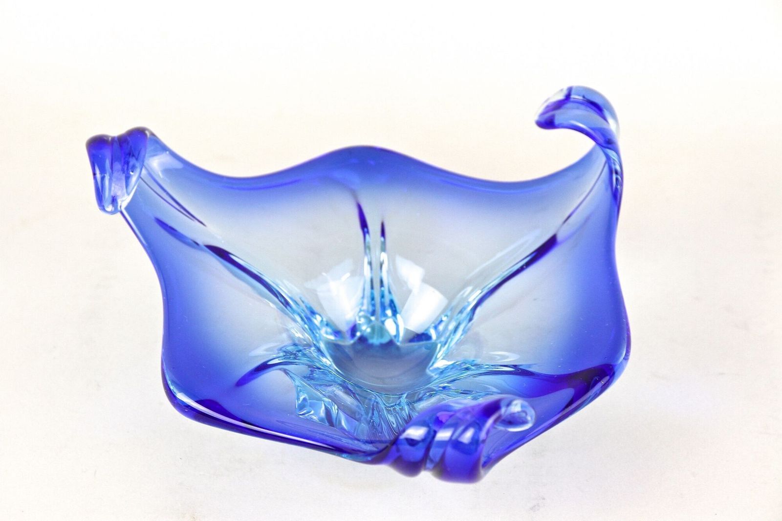 Mid Century Murano Sommerso Blue Glass Bowl, Italy Circa 1960 photo vinterior