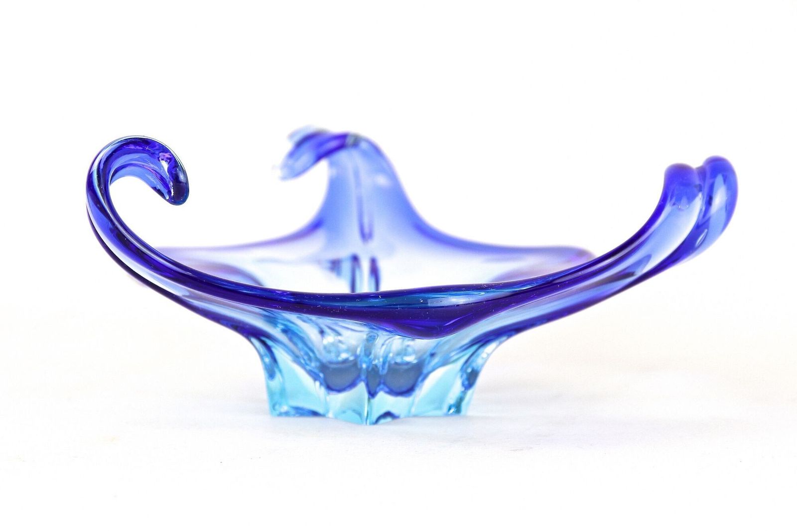 Mid Century Murano Sommerso Blue Glass Bowl, Italy Circa 1960 photo buy