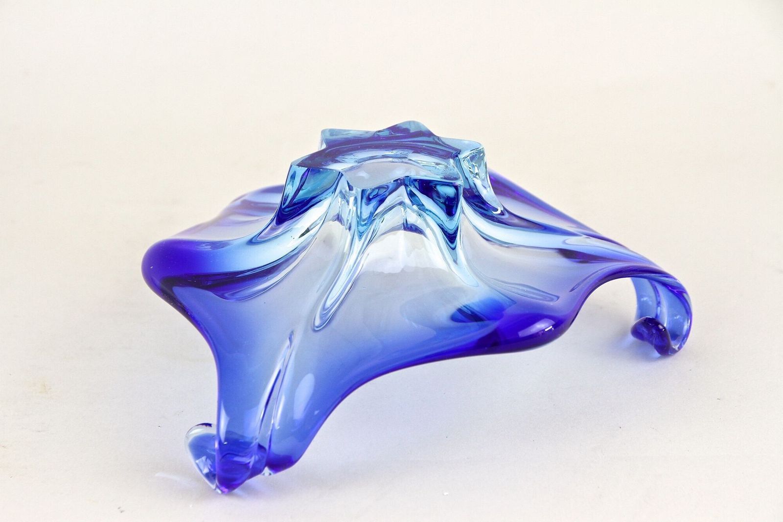 photo furniture Mid Century Murano Sommerso Blue Glass Bowl, Italy Circa 1960