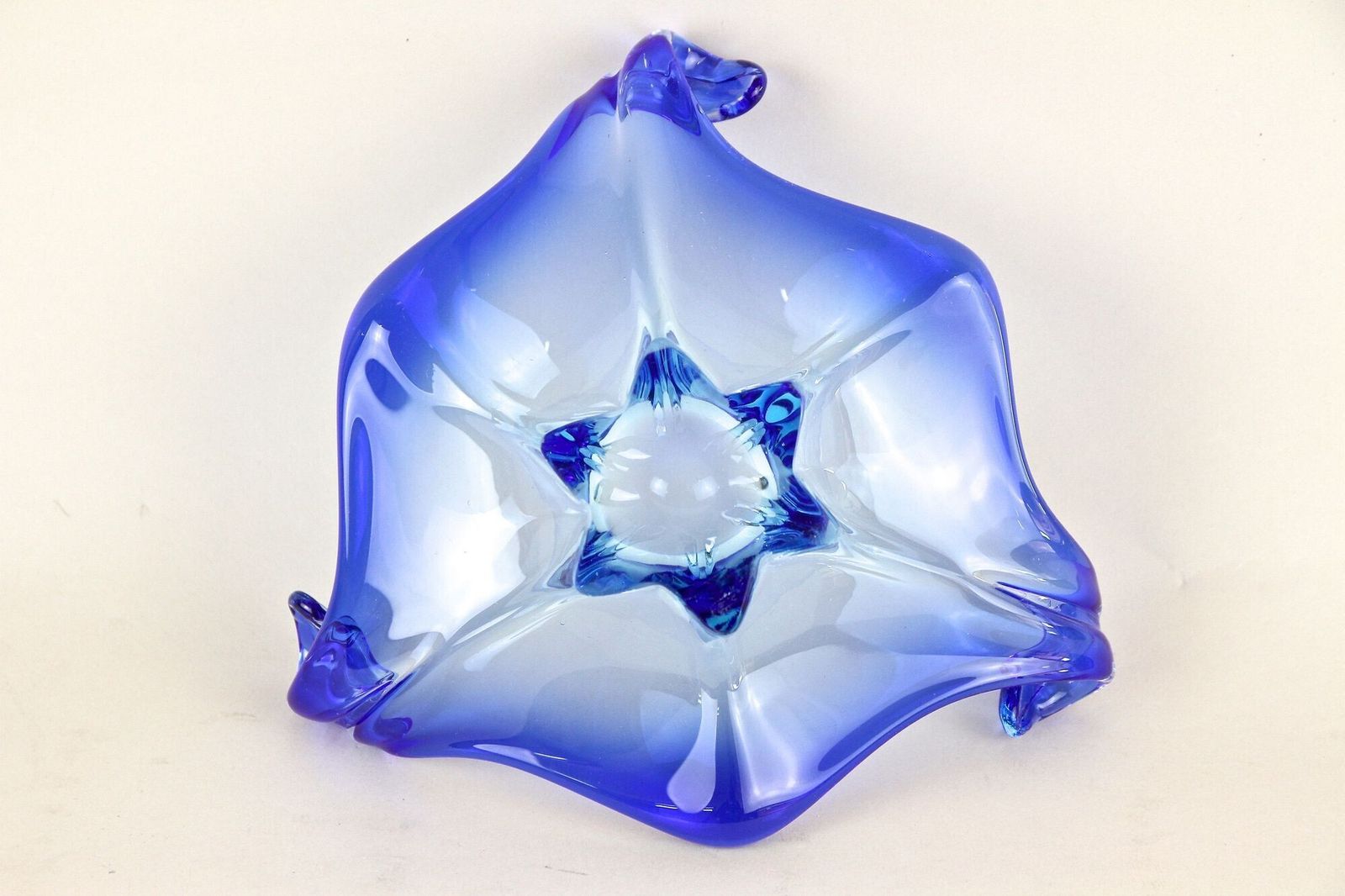 photo for sale Mid Century Murano Sommerso Blue Glass Bowl, Italy Circa 1960