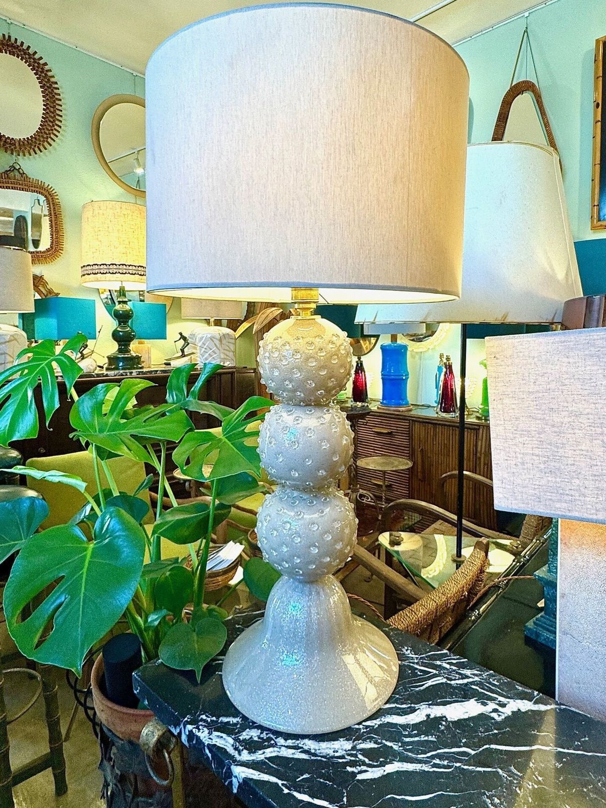 A Large 1980s Avventurina Murano Taupe Coloured Glass Ball Lamp With Brass Fittings photo furniture
