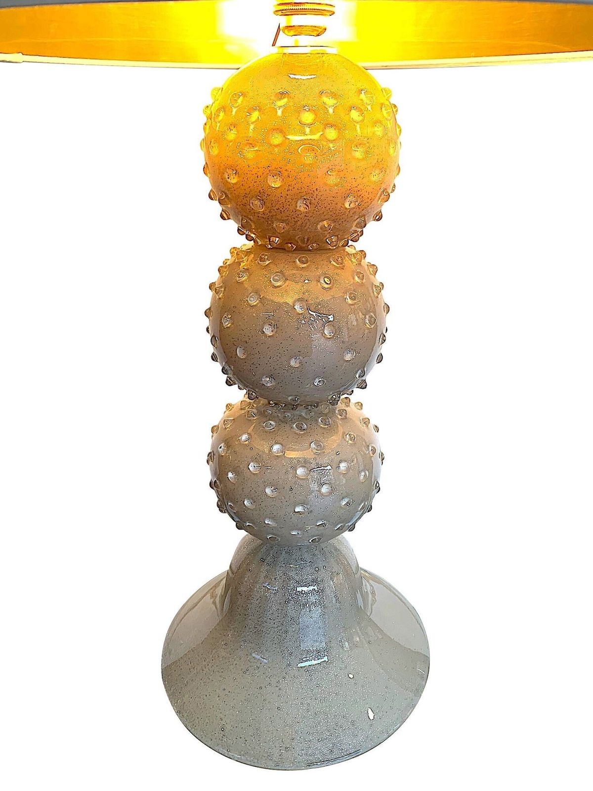 A Large 1980s Avventurina Murano Taupe Coloured Glass Ball Lamp With Brass Fittings photo vinterior