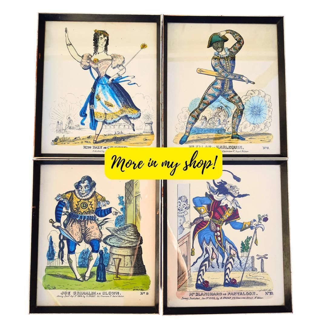 Framed Hand Coloured Engraving Of Miss Dally As Columbine By G Skelt N 7 Commedia Del'arte Theatrical Decor 1902 Drawn Published 1950's photo vintage