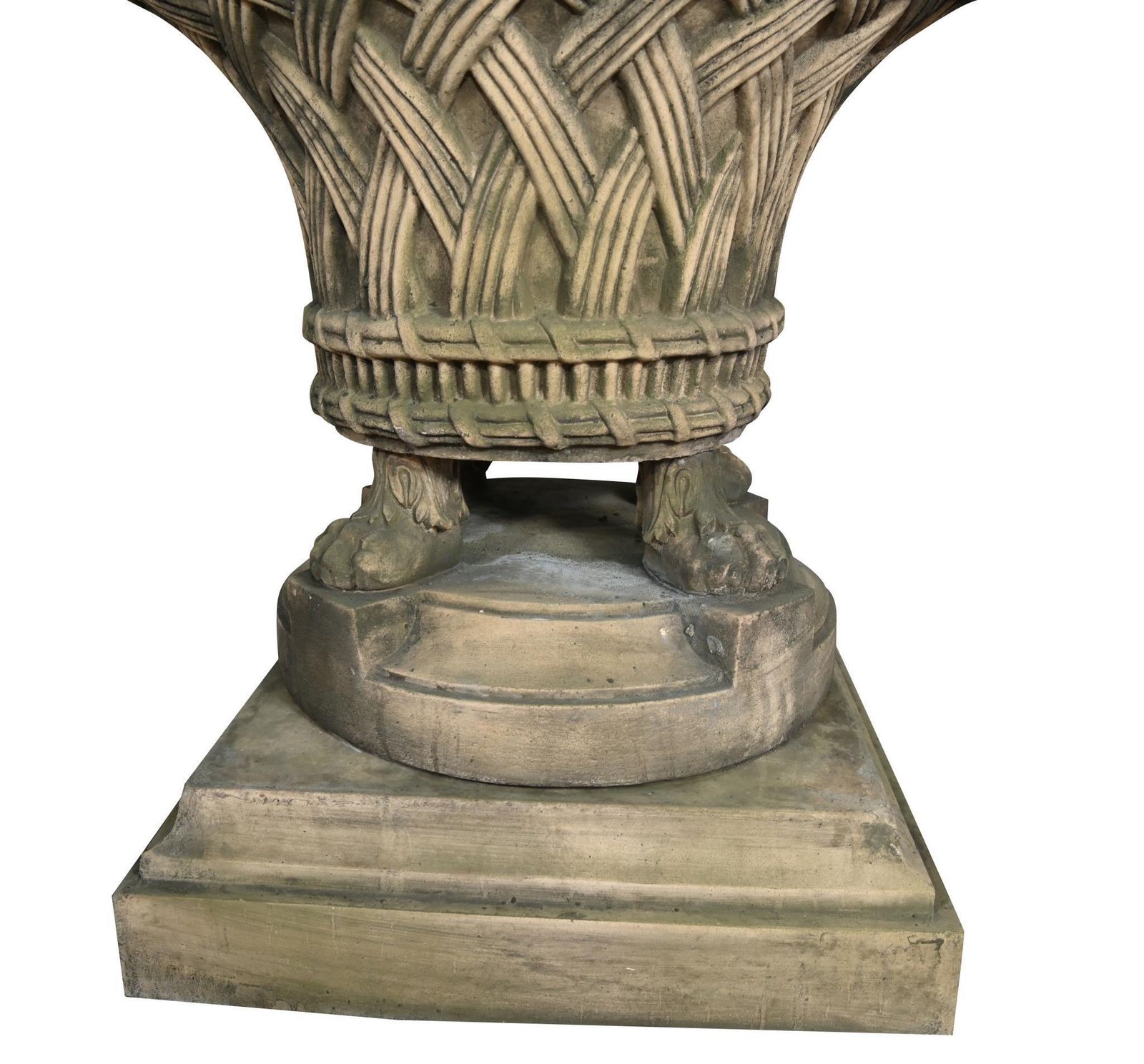 Pair English Stone Garden Planters Gothic Basket Weave Urns photo 995.0
