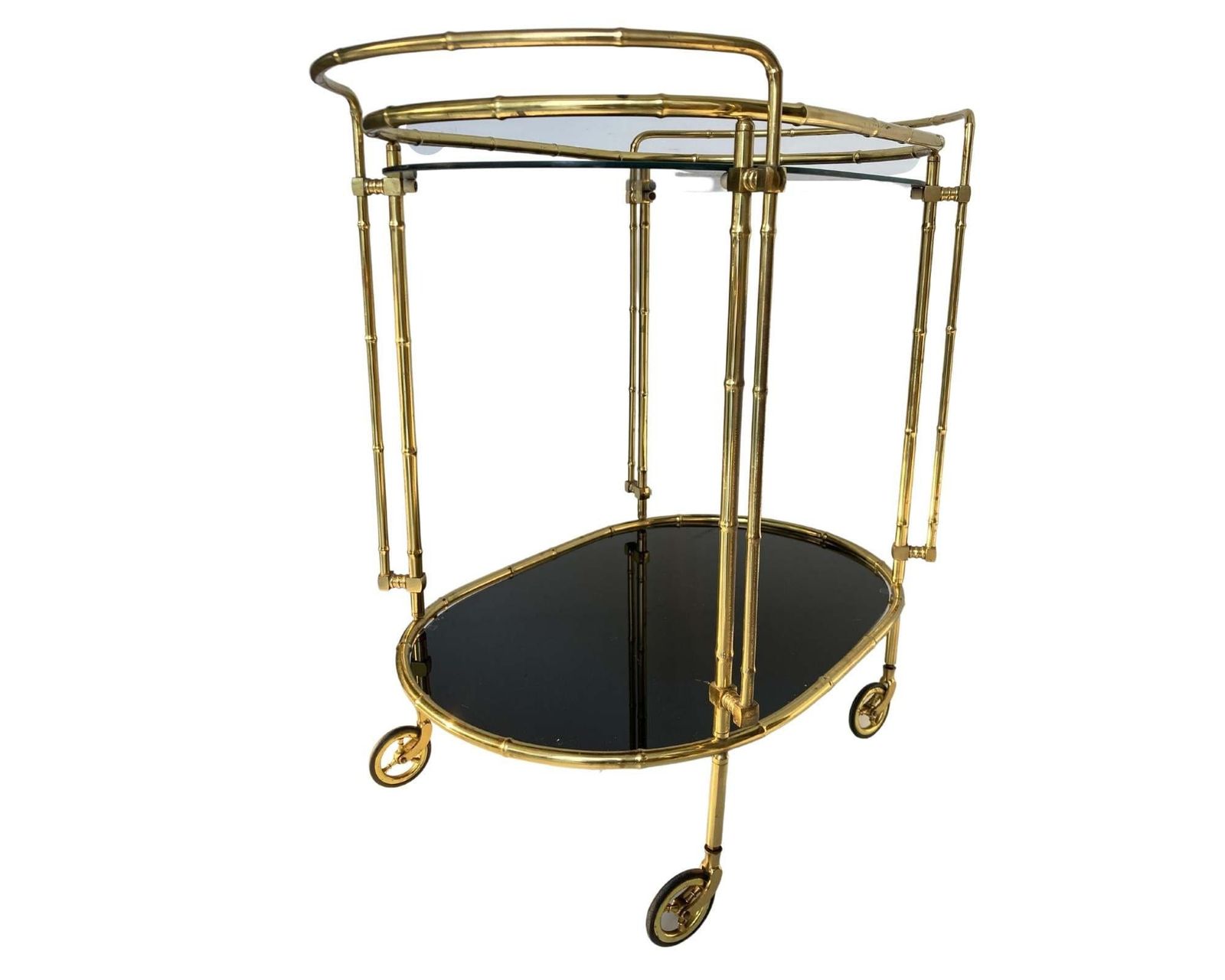 Black Gold Bar Cart | 1pc Oval Serving Trolley | Glass And Brass photo vinterior