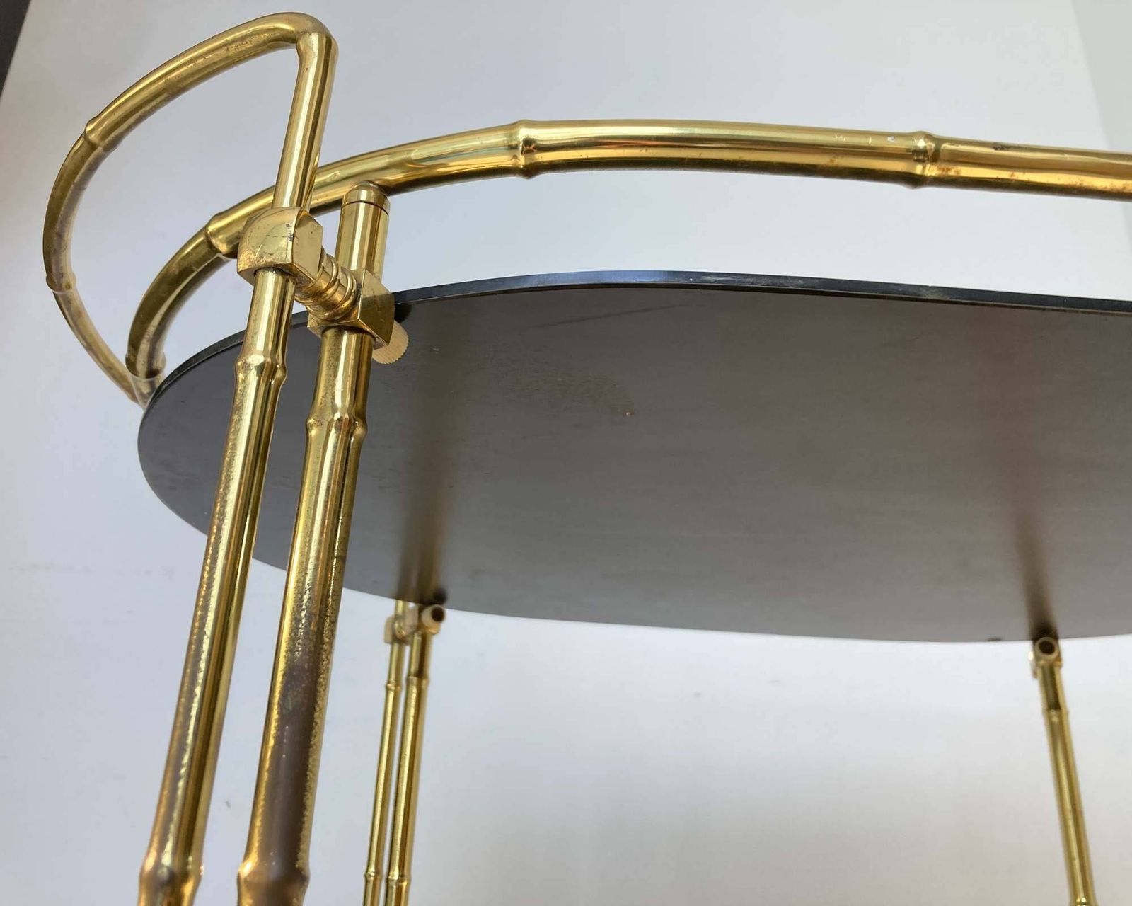 Black Gold Bar Cart | 1pc Oval Serving Trolley | Glass And Brass photo buy
