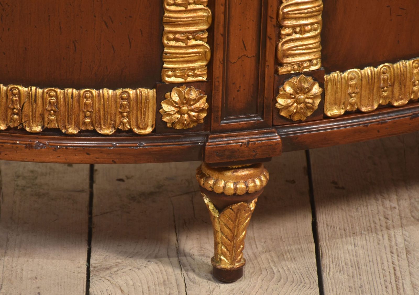 Italian Marquetry And Mahogany Parcel Gilt Bow Front Cabinet photo buy
