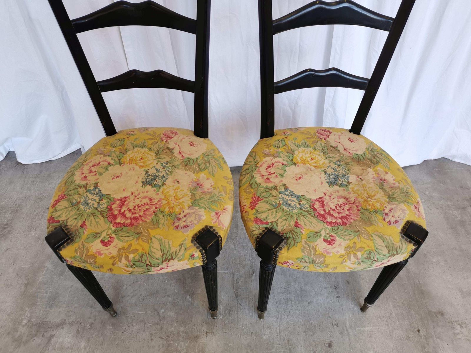 photo for sale 1 Of 2 Vintage High Back Chiavari Chairs By Paolo Buffa / Italy 1950s / Mid Century Modern Ladder Dining Chairs / Original Vintage Condition