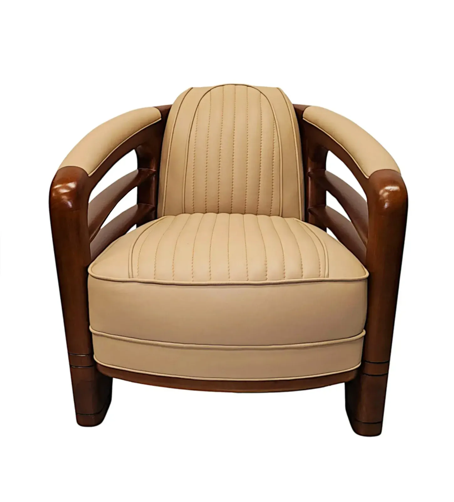 A Very Fine Art Deco Design Leather And Cherrywood Armchair