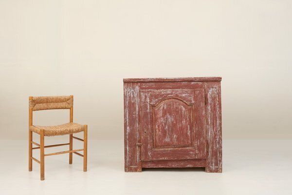 Parisian Rustic Cabinet In Burgundy Painted Pine, 1820s photo Furniture