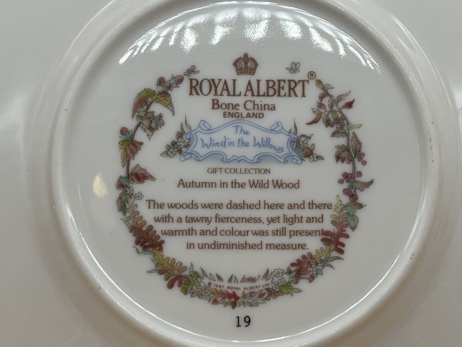 Home Decor Royal Albert China Wind In The Willows Autumn In Wild Wood Design Tea Cup, Saucer & Side Plate Trio. C1987. photo