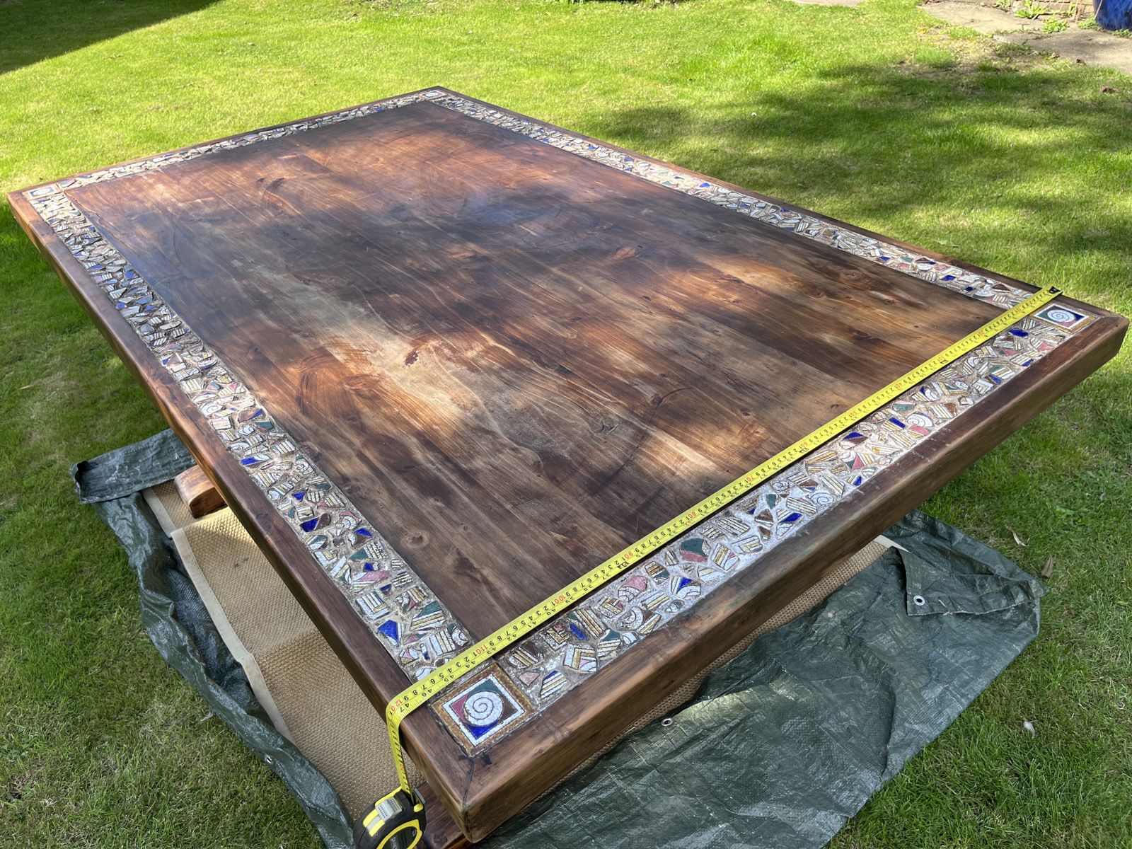 A Unique Bespoke/Custom Made 8 Seater Dining Table With A Mosaic Edging. photo furniture
