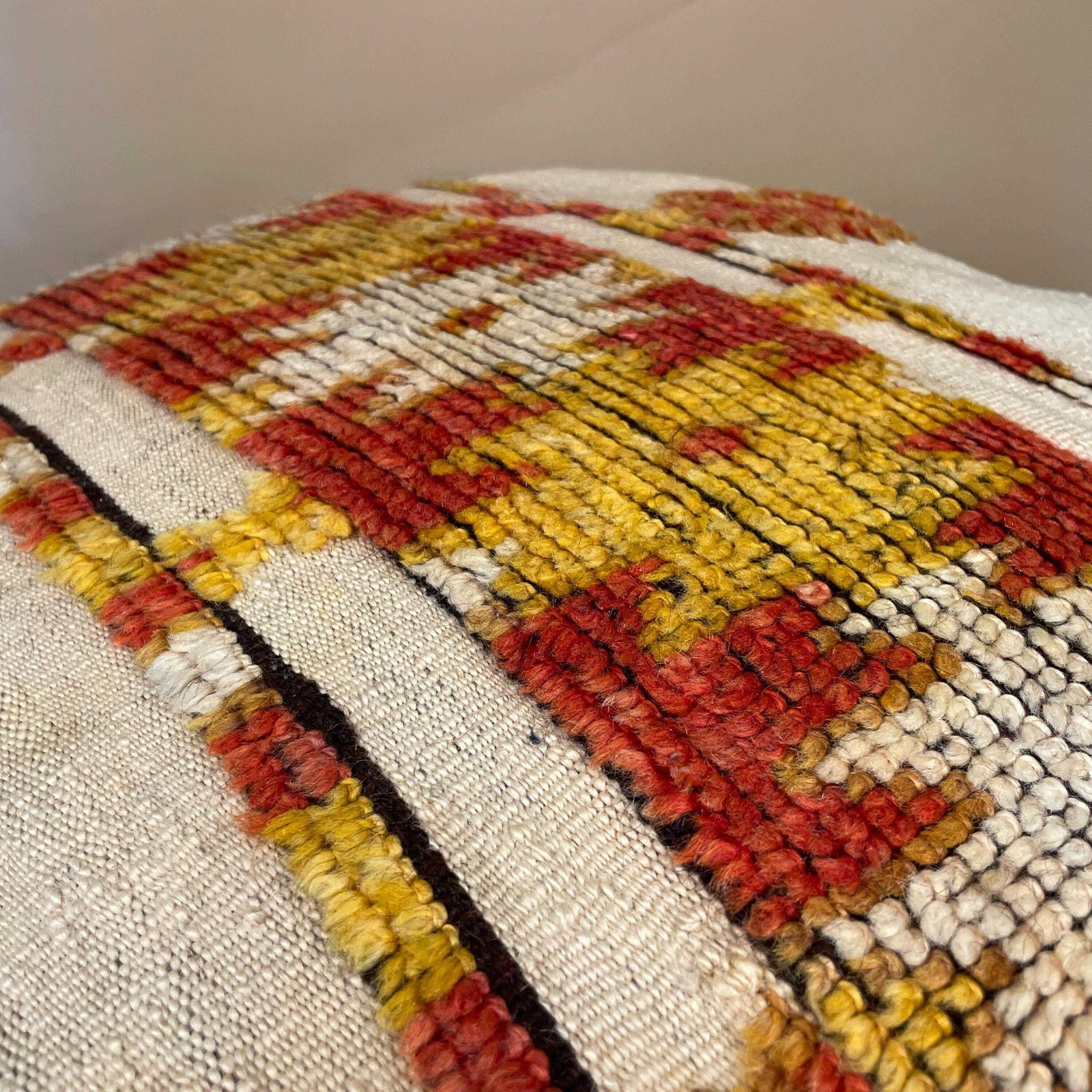 Vintage Moroccan Pouf Footstool Kilim Carpet Handwoven Wool 60x60x20cm Traditional Lounge Pouffe Cube Square Floor Cushion Beige Pattern photo for sale