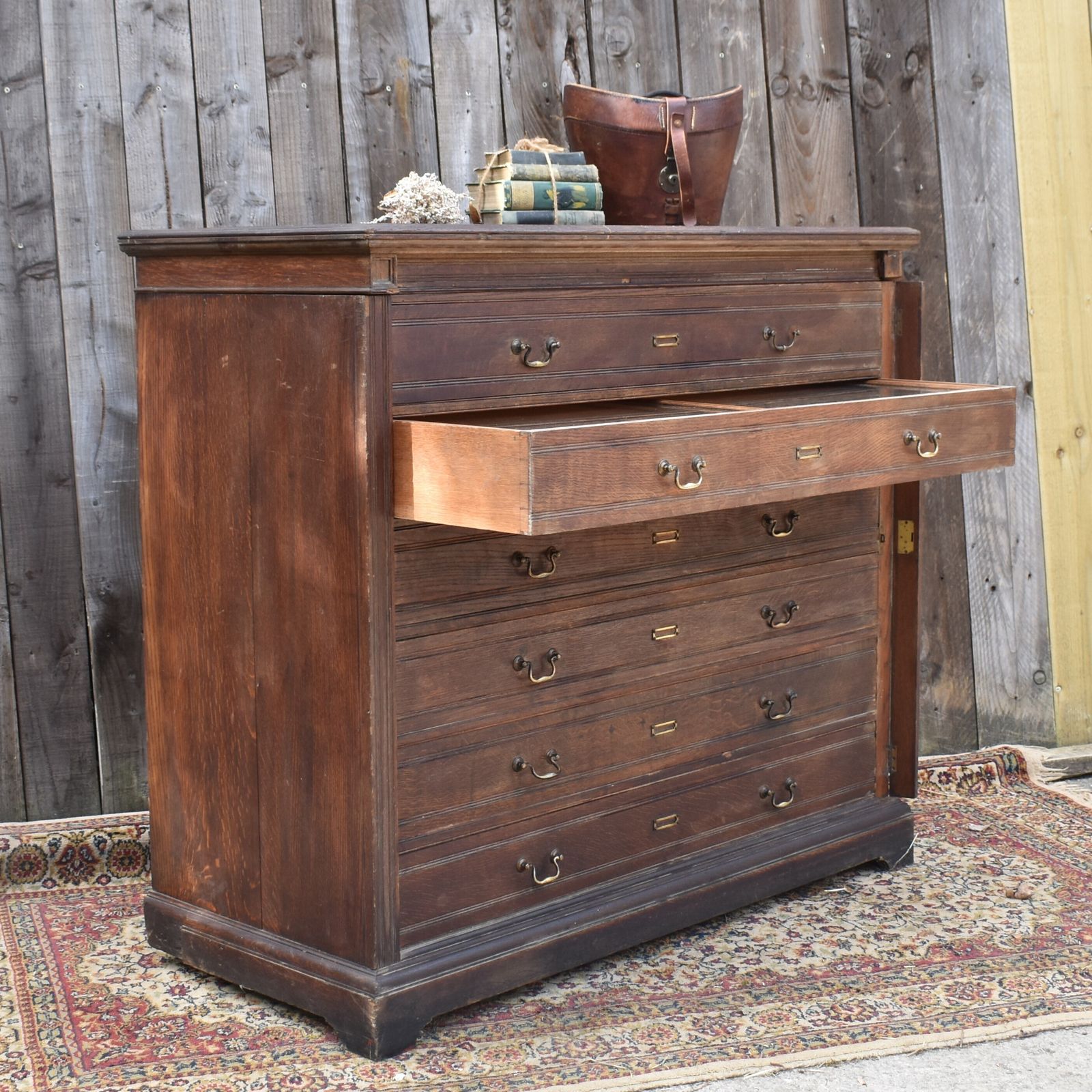 Antique Museum Collector's Cabinet Haberdashery Shop Display Oak Bank Of Drawers
