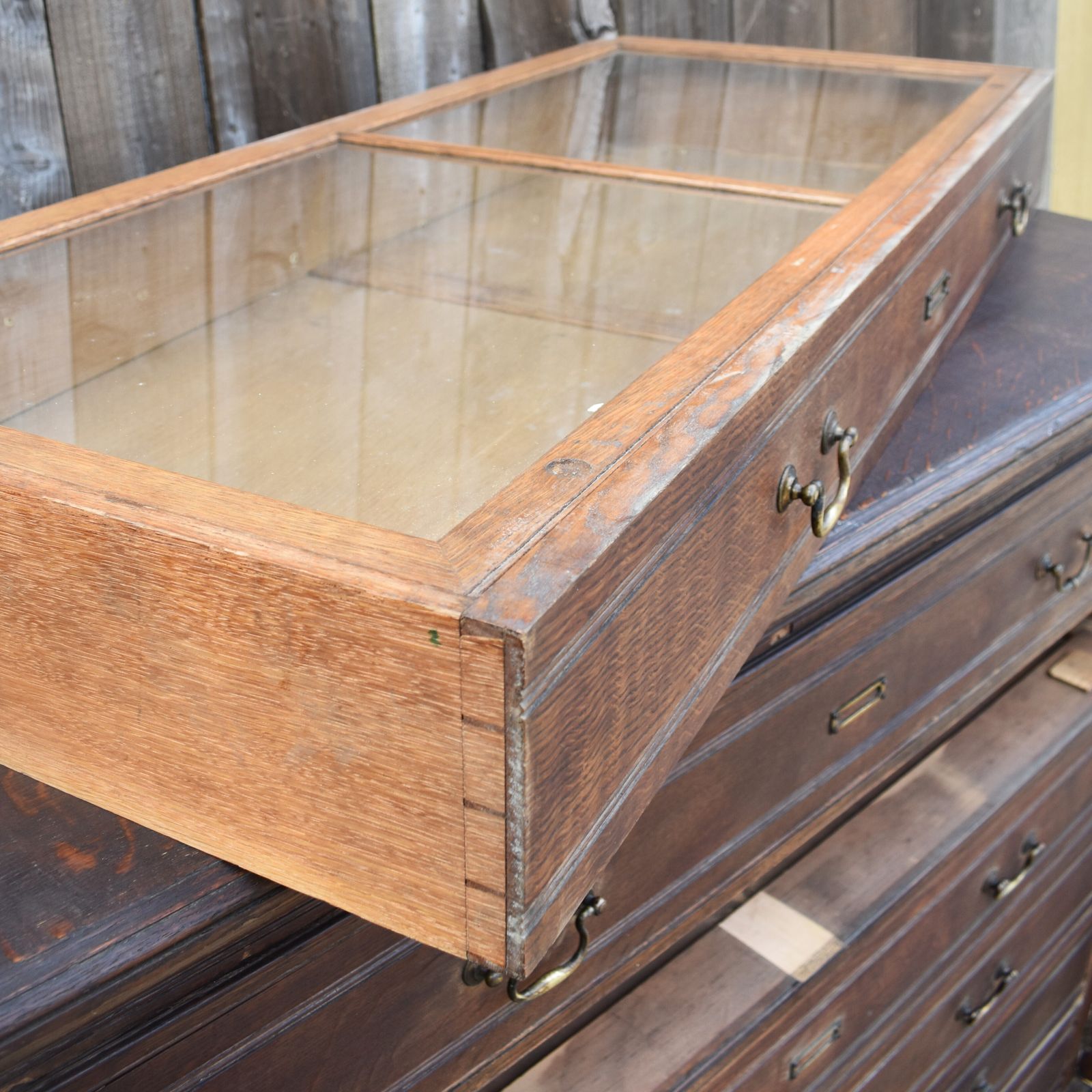 Antique Museum Collector's Cabinet Haberdashery Shop Display Oak Bank Of Drawers photo Furniture