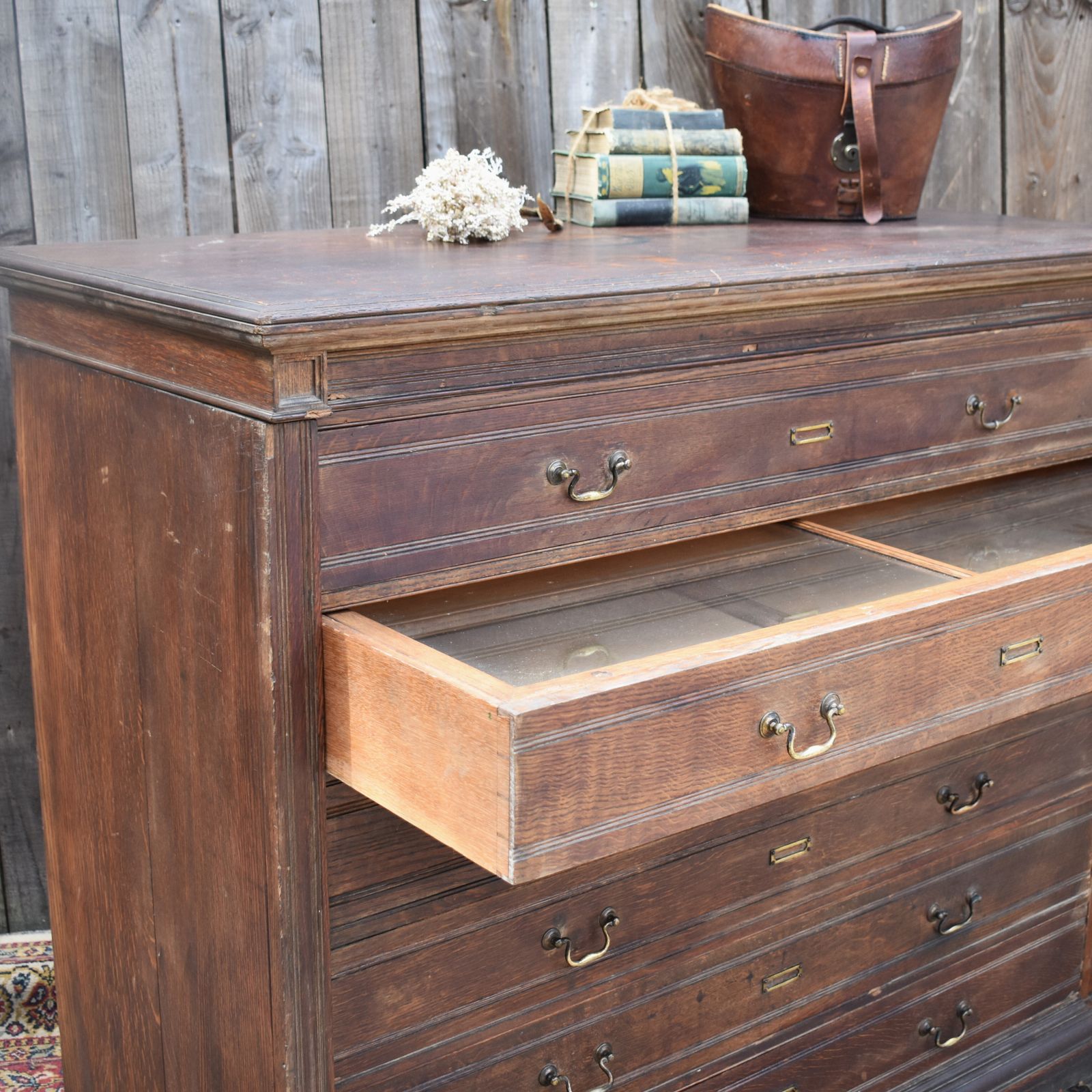 Antique Museum Collector's Cabinet Haberdashery Shop Display Oak Bank Of Drawers photo 1745.0