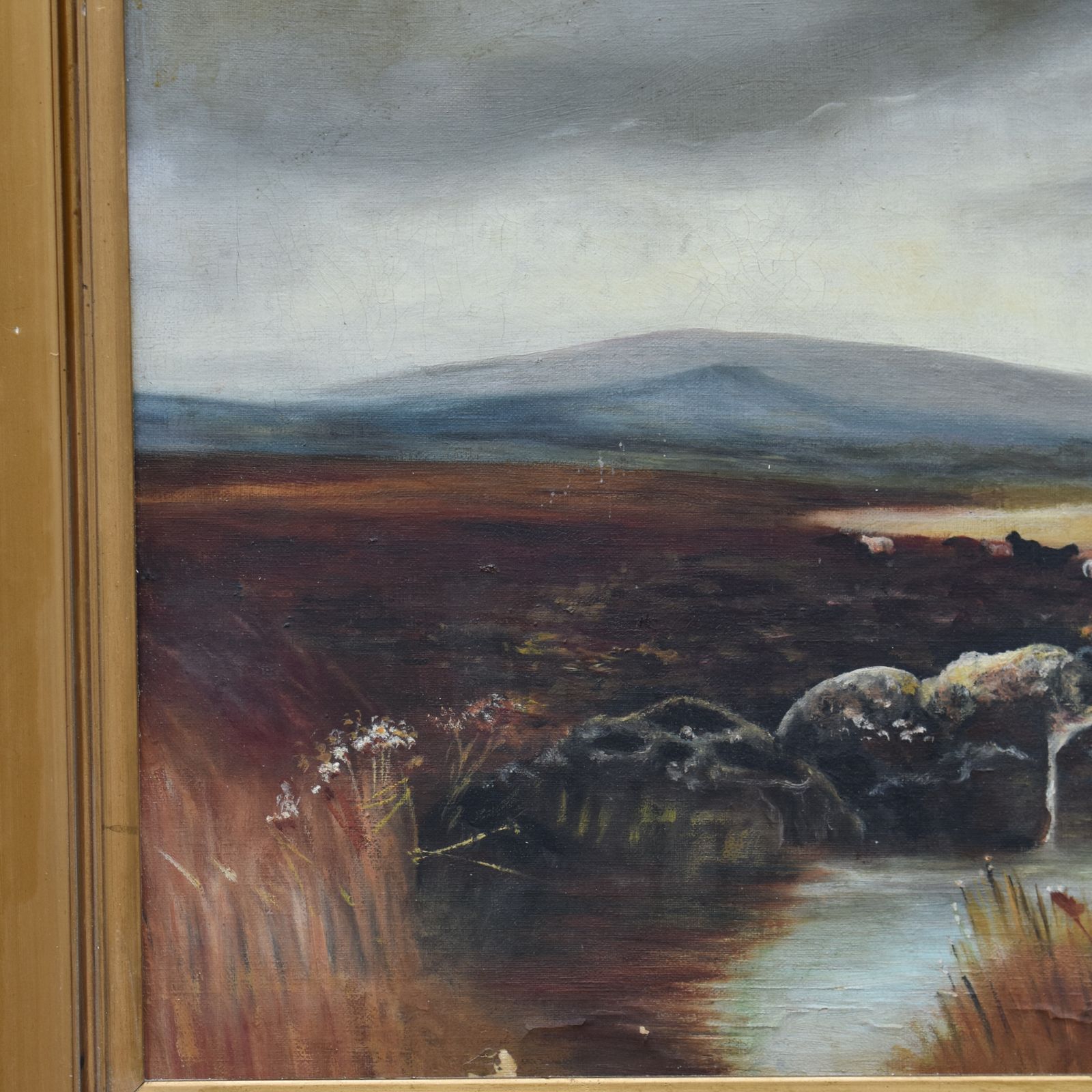 Antique South Dartmoor Large Moody Moorland Landscape Oil On Canva Sofa Painting photo for sale